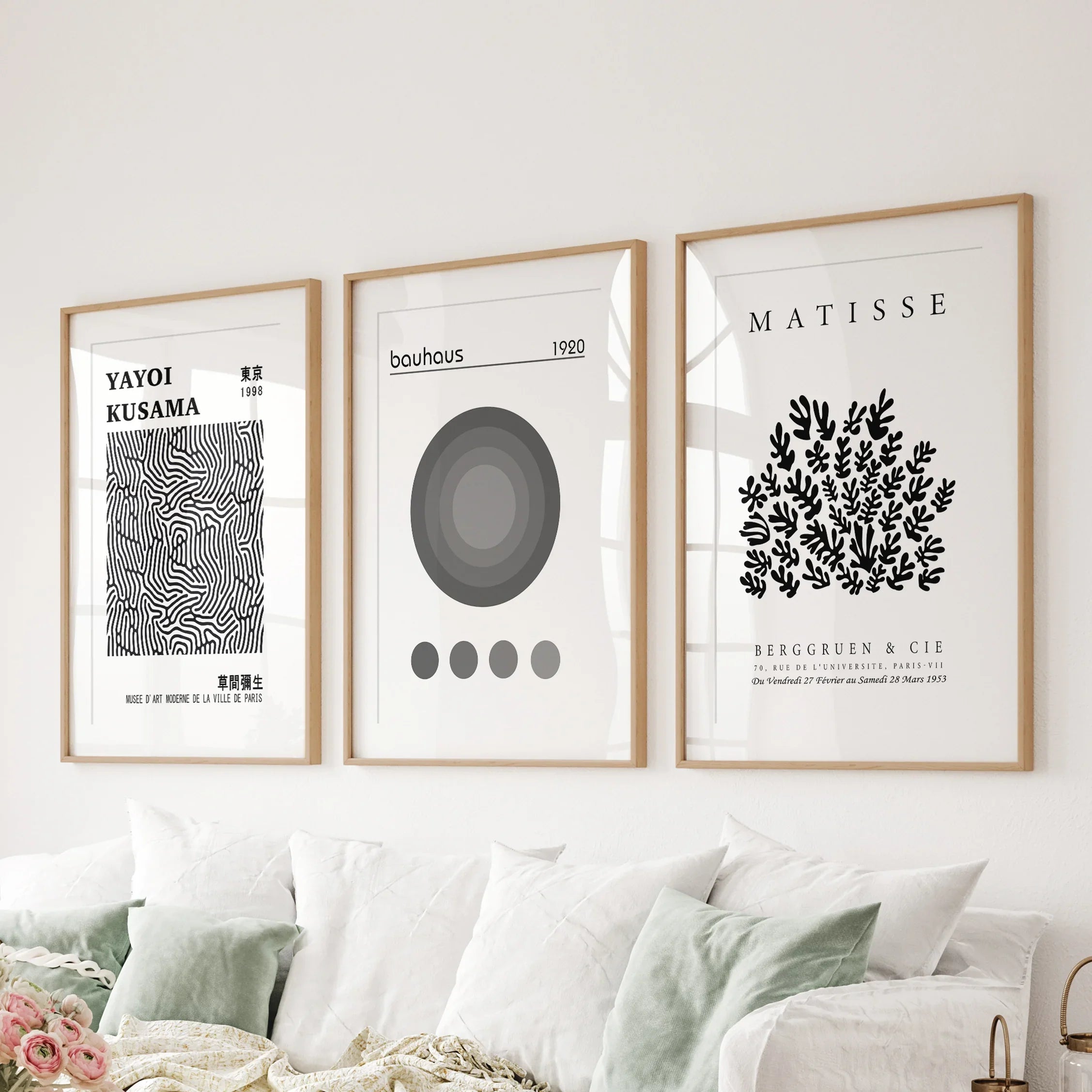 Black White Kusama, Matisse, Bauhaus Posters. Art Set of 3