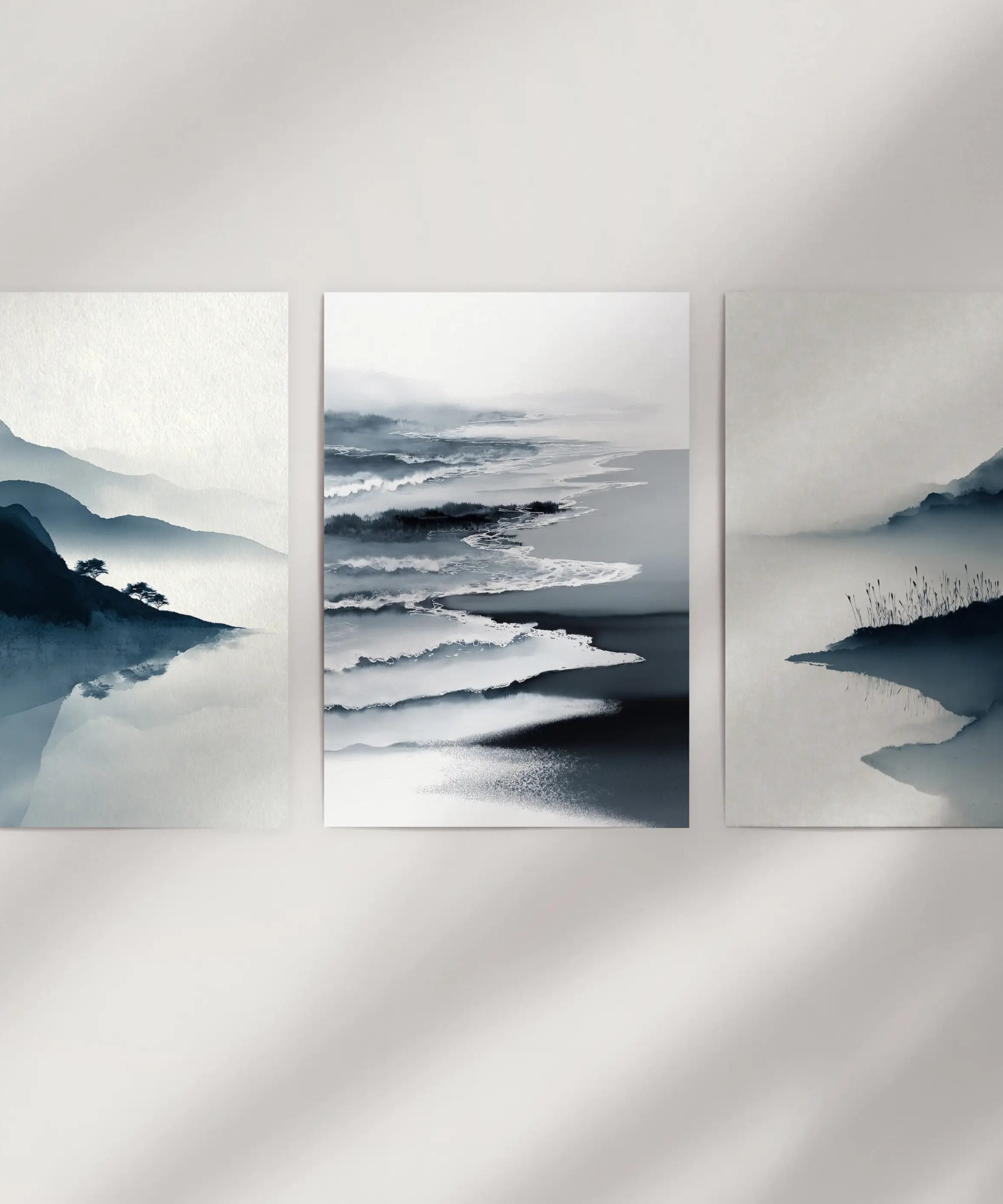 Minimalist Mountain Lake Set of 3. Modern Landscape Prints