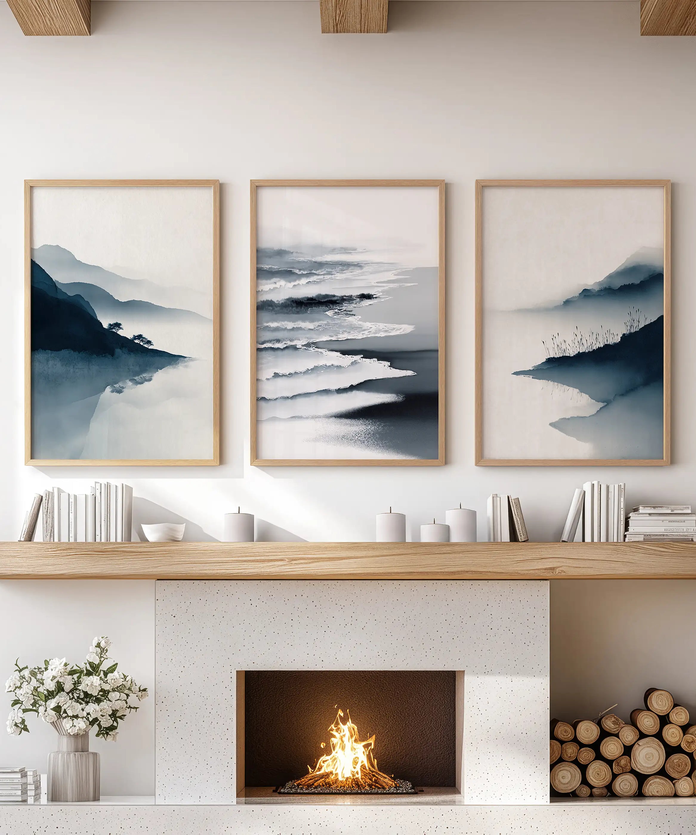 Minimalist Mountain Lake Set of 3. Modern Landscape Prints
