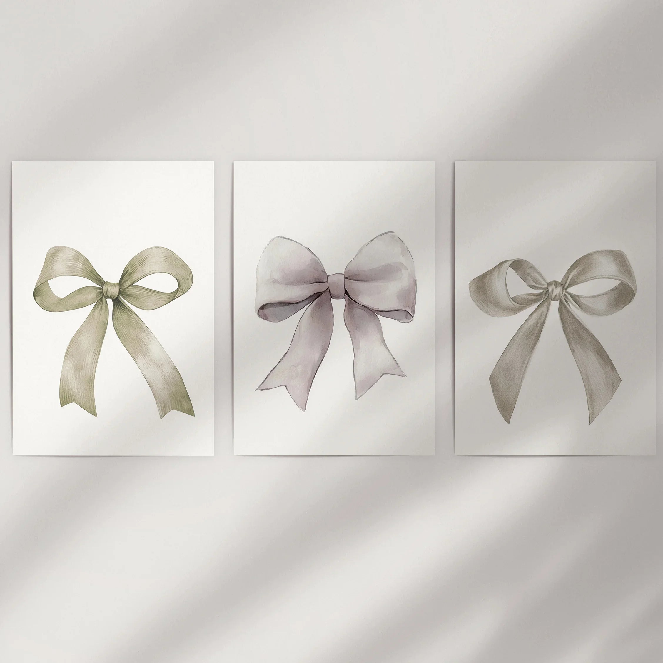 Aesthetic Bow Wall Art Set of 3. Neutral Gallery Set