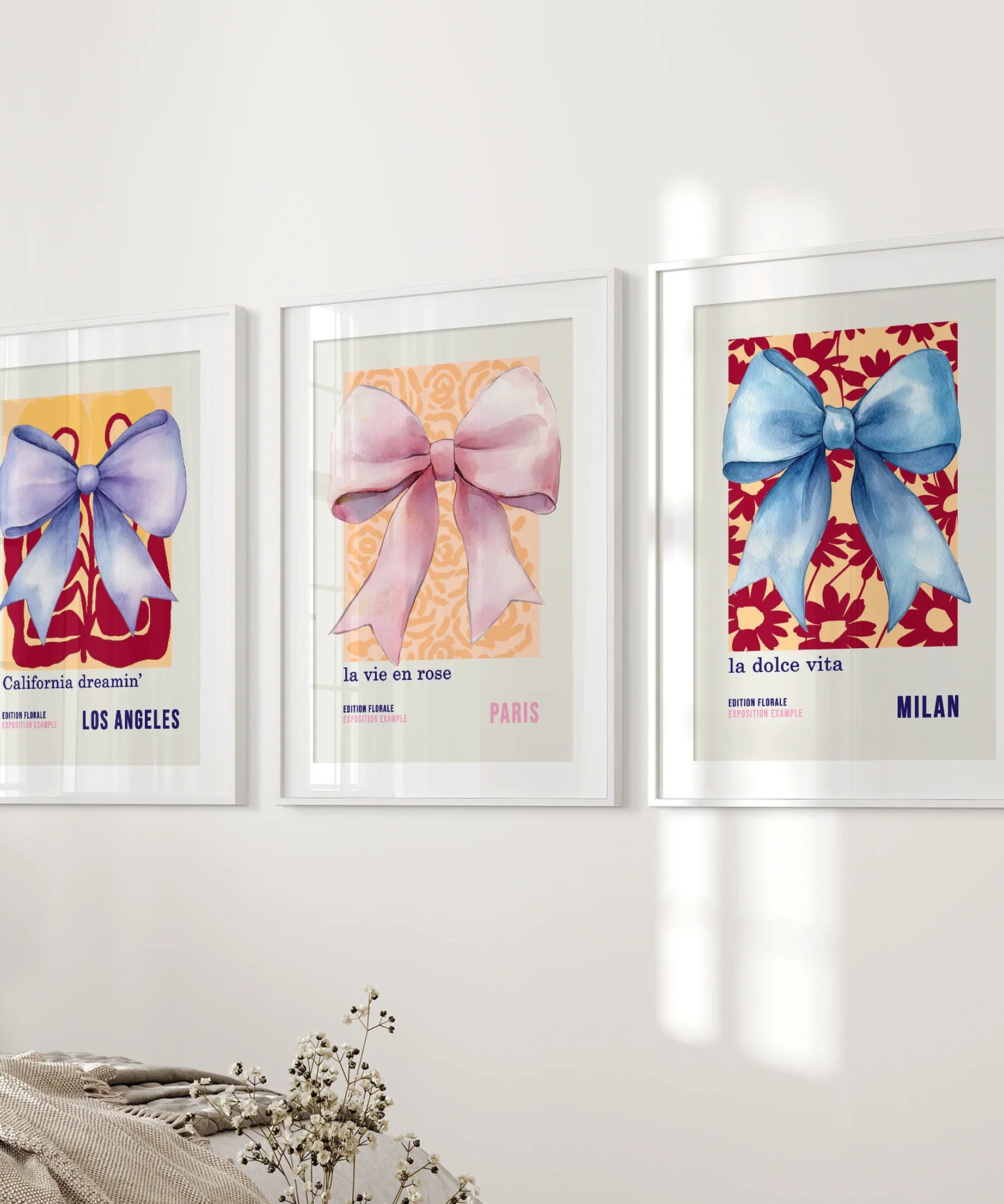 Girly Bow Wall Art Trio. Preppy Pastel Fashion Quotes Posters