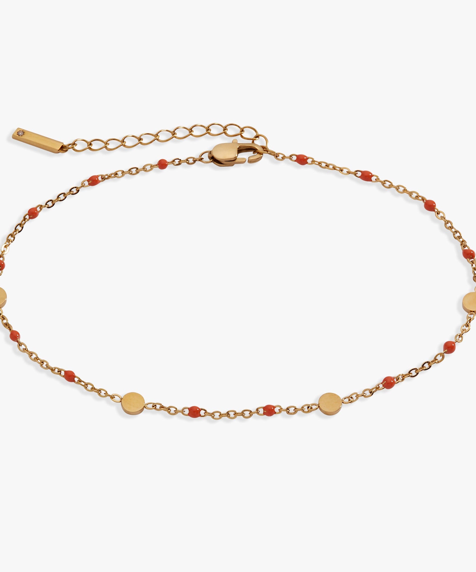 Coral Enameled Chain Coin Station Anklet