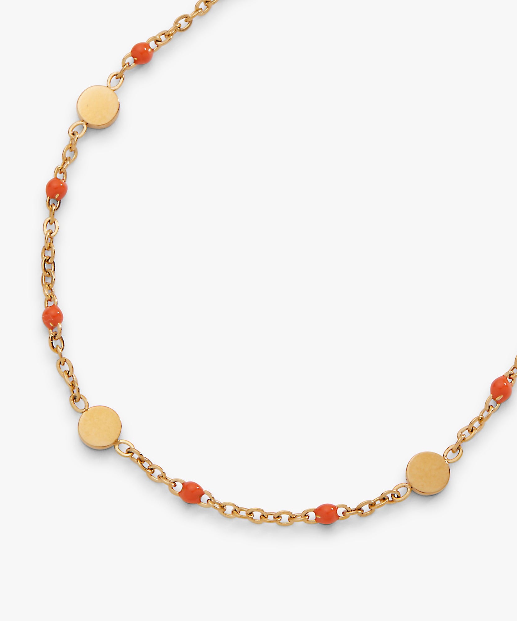 Coral Enameled Chain Coin Station Anklet