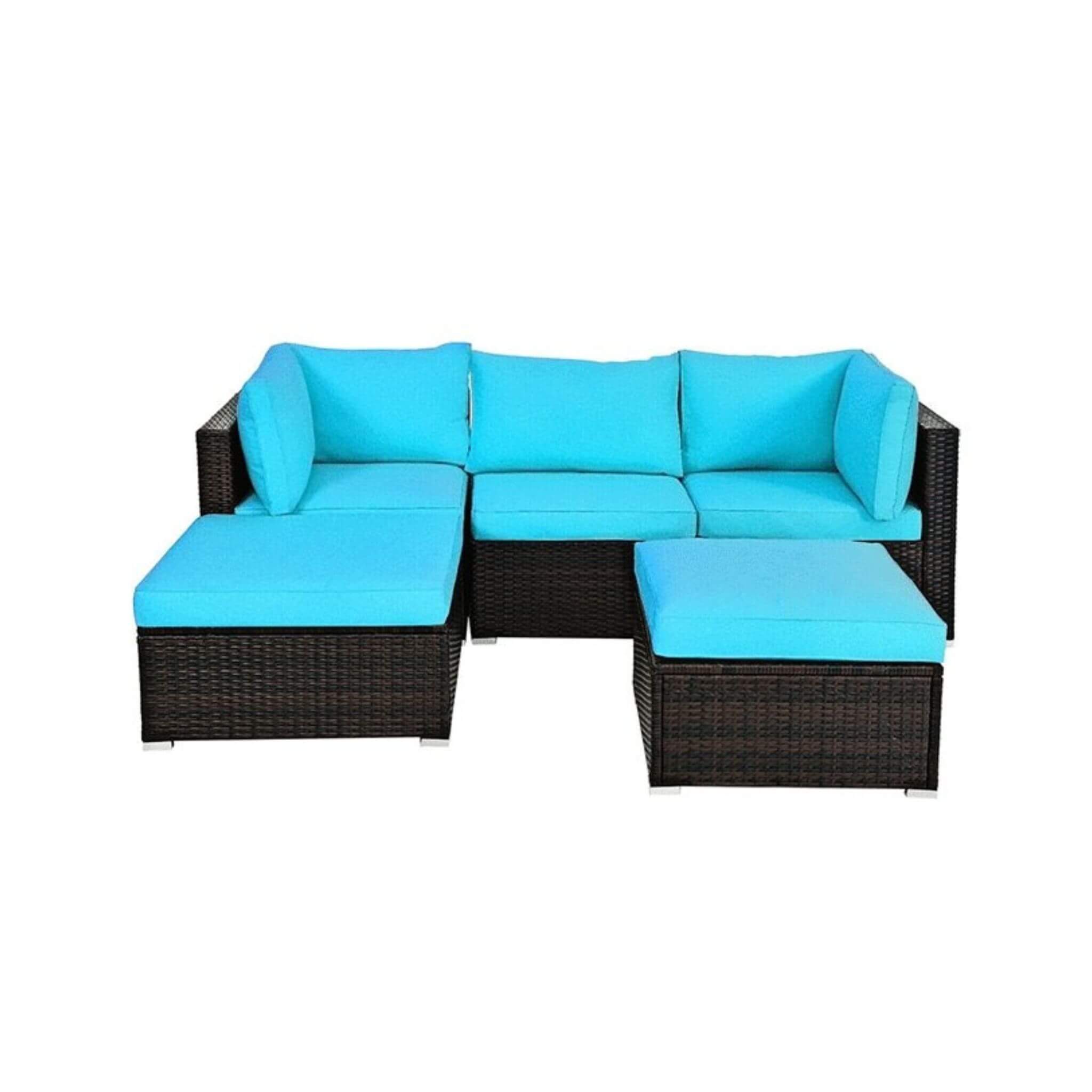 Alora Outdoor 5-Piece Patio Rattan Turquoise Furniture Sectional Conversation Sofa Set (SAK56878)