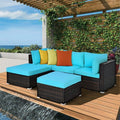 Alora Outdoor 5-Piece Patio Rattan Turquoise Furniture Sectional Conversation Sofa Set (SAK56878)
