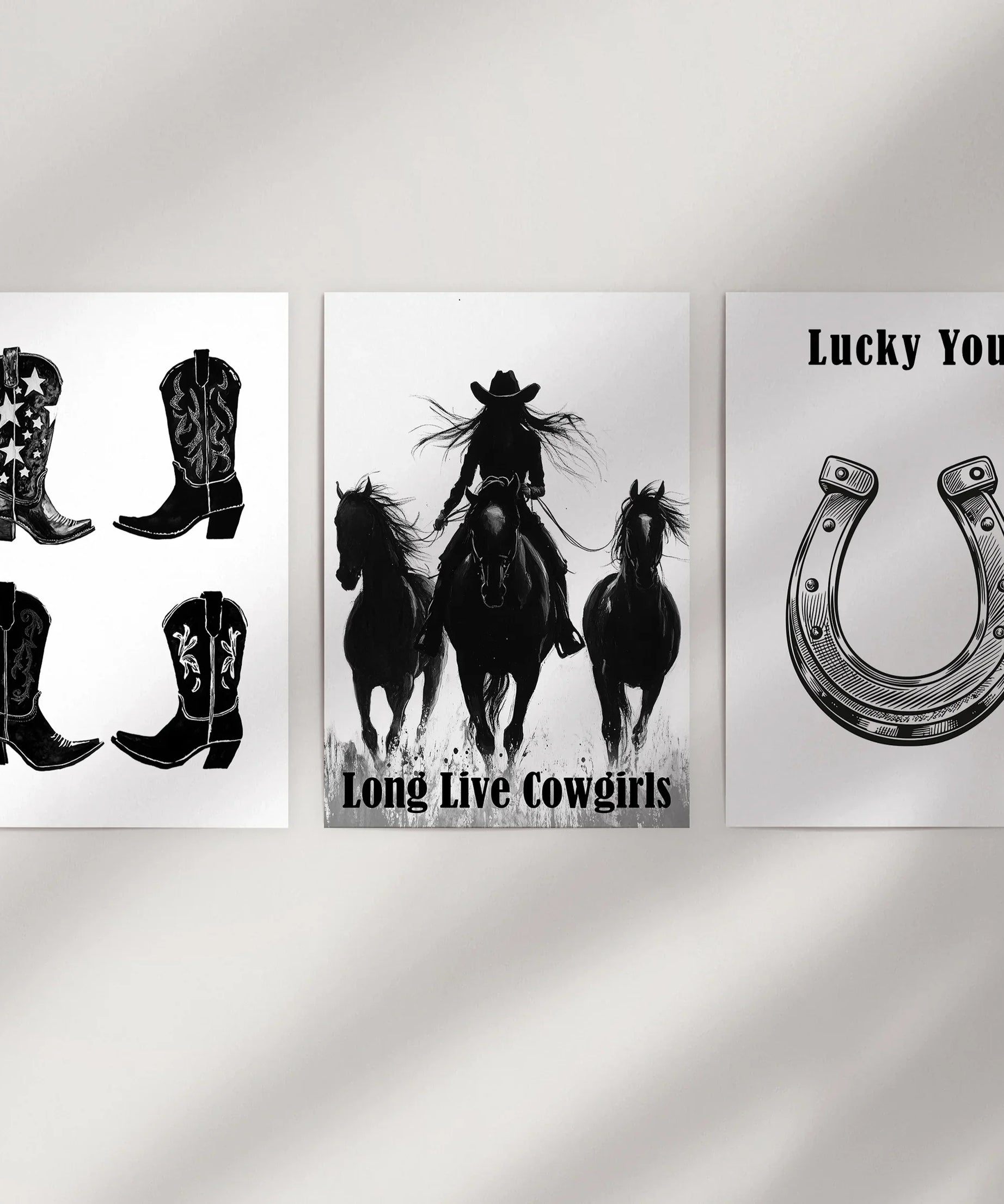 Western Cowgirl Wall Art Set of 3. Rustic Ranch Decor