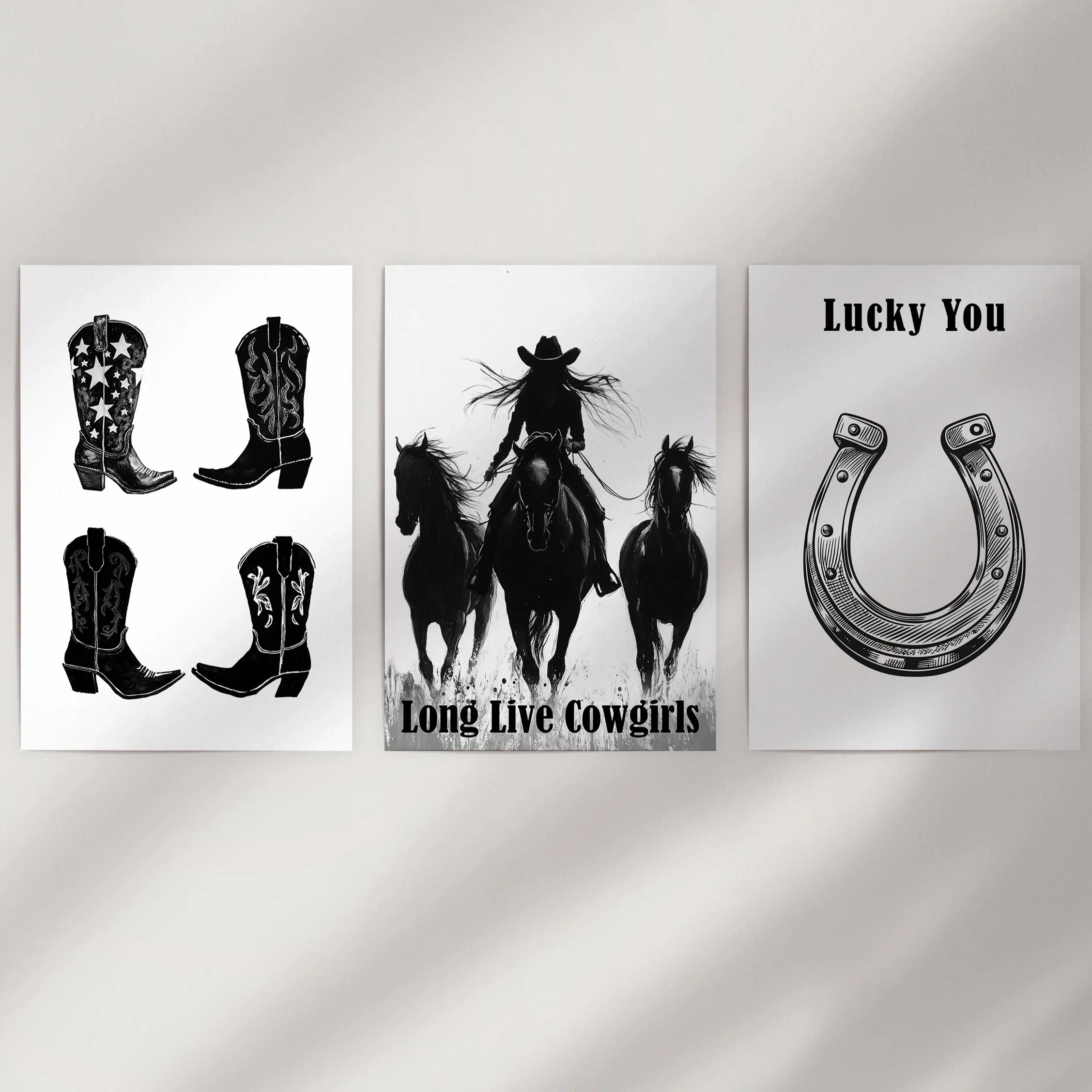 Western Cowgirl Wall Art Set of 3. Rustic Ranch Decor
