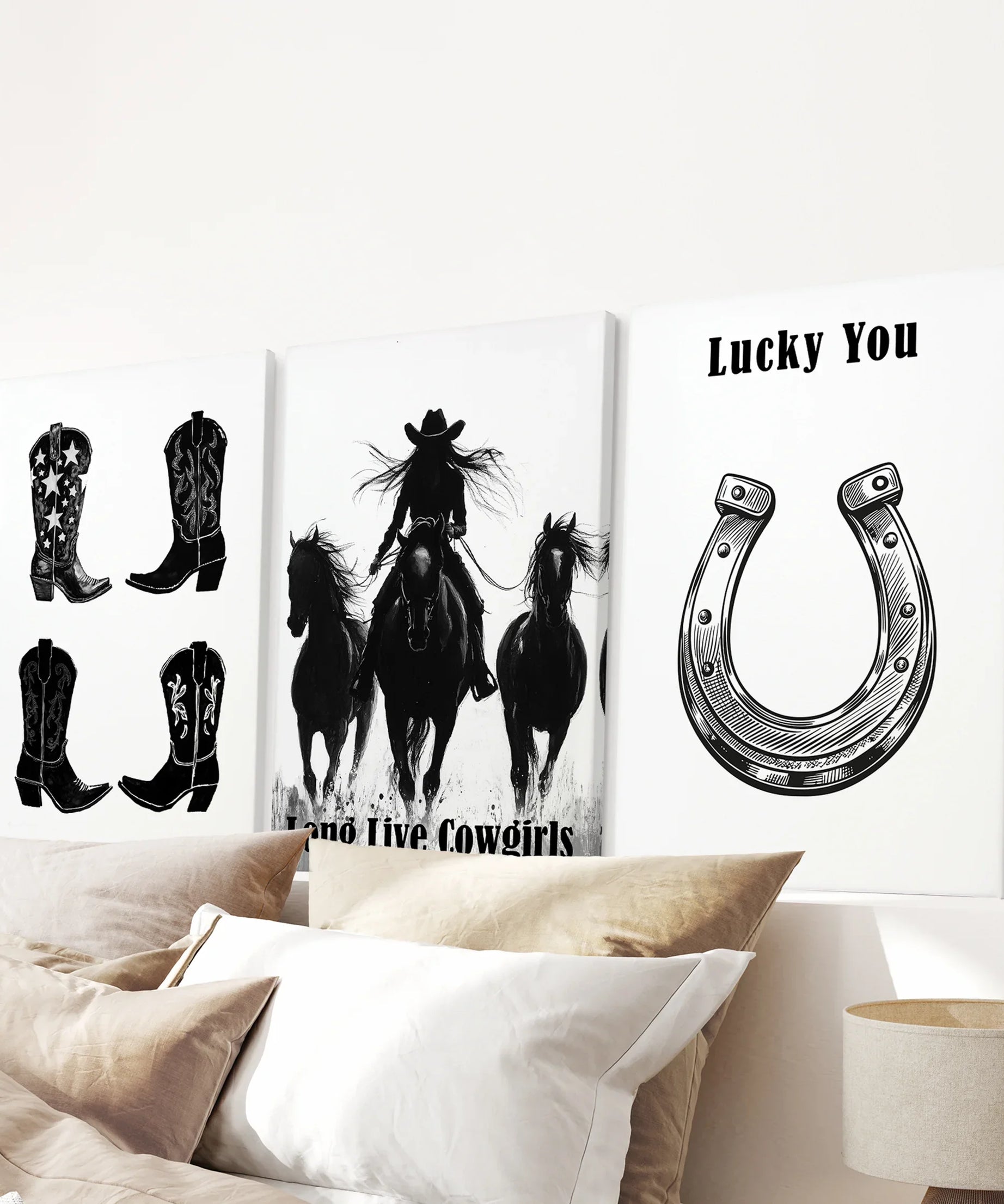 Western Cowgirl Wall Art Set of 3. Rustic Ranch Decor