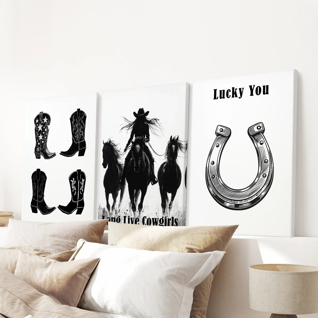 Western Cowgirl Wall Art Set of 3. Rustic Ranch Decor