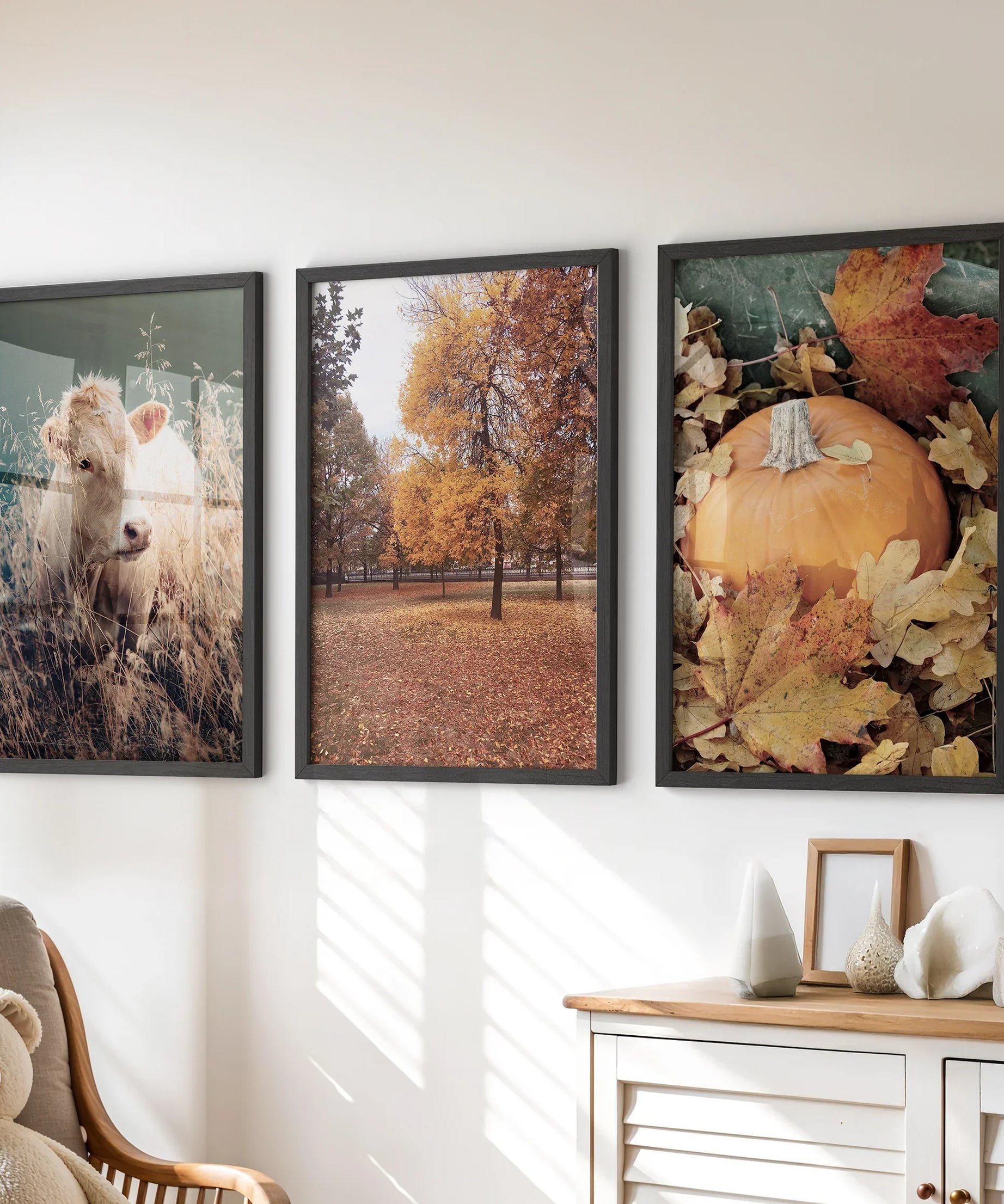 Autumn Farmhouse Prints. Cow, Fall Trees, Pumpkin Decor