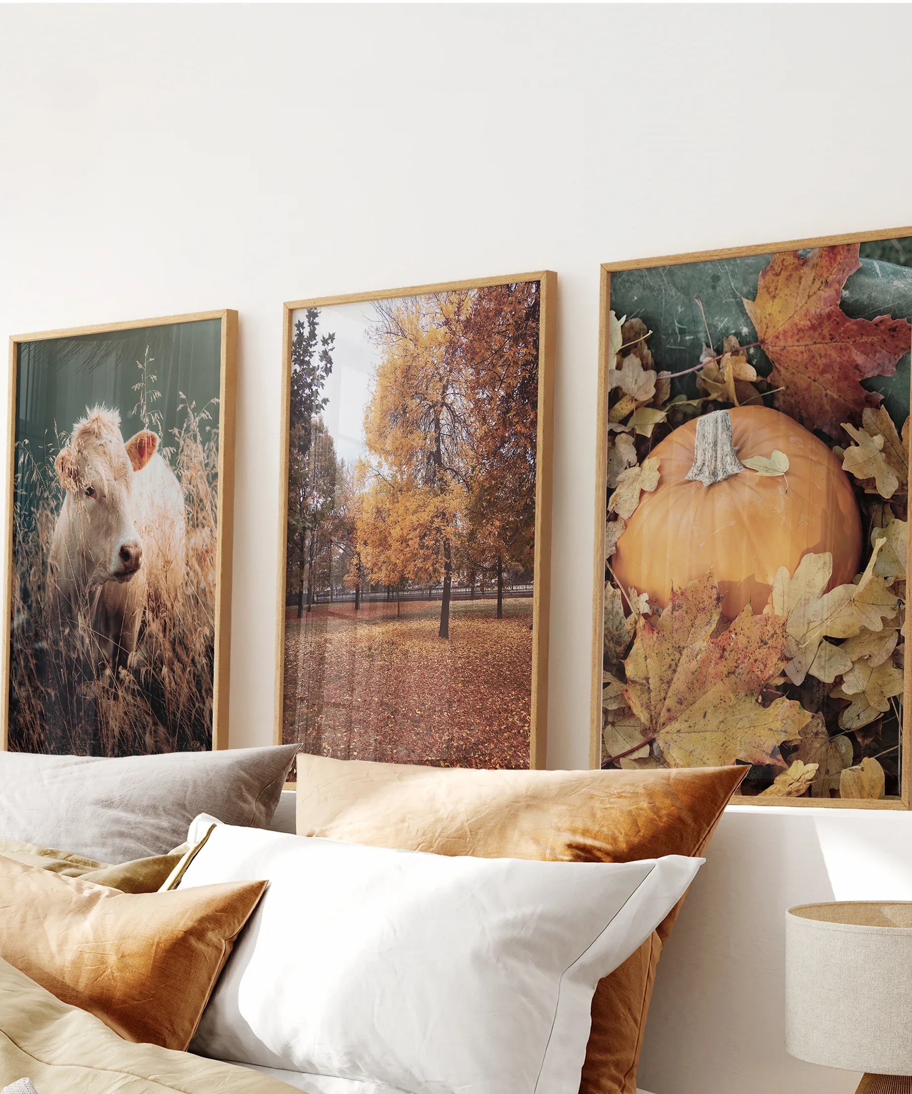 Autumn Farmhouse Prints. Cow, Fall Trees, Pumpkin Decor