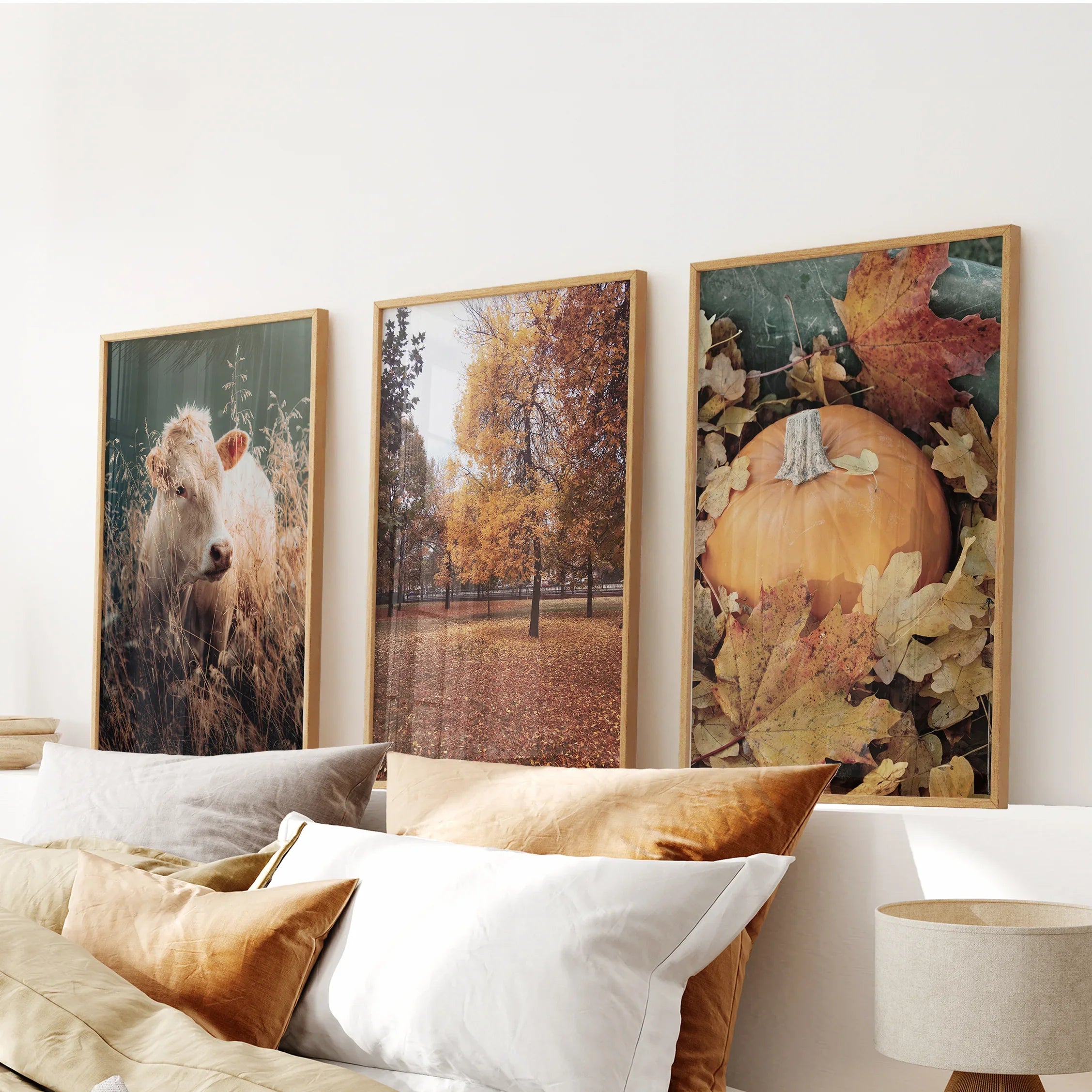 Autumn Farmhouse Prints. Cow, Fall Trees, Pumpkin Decor