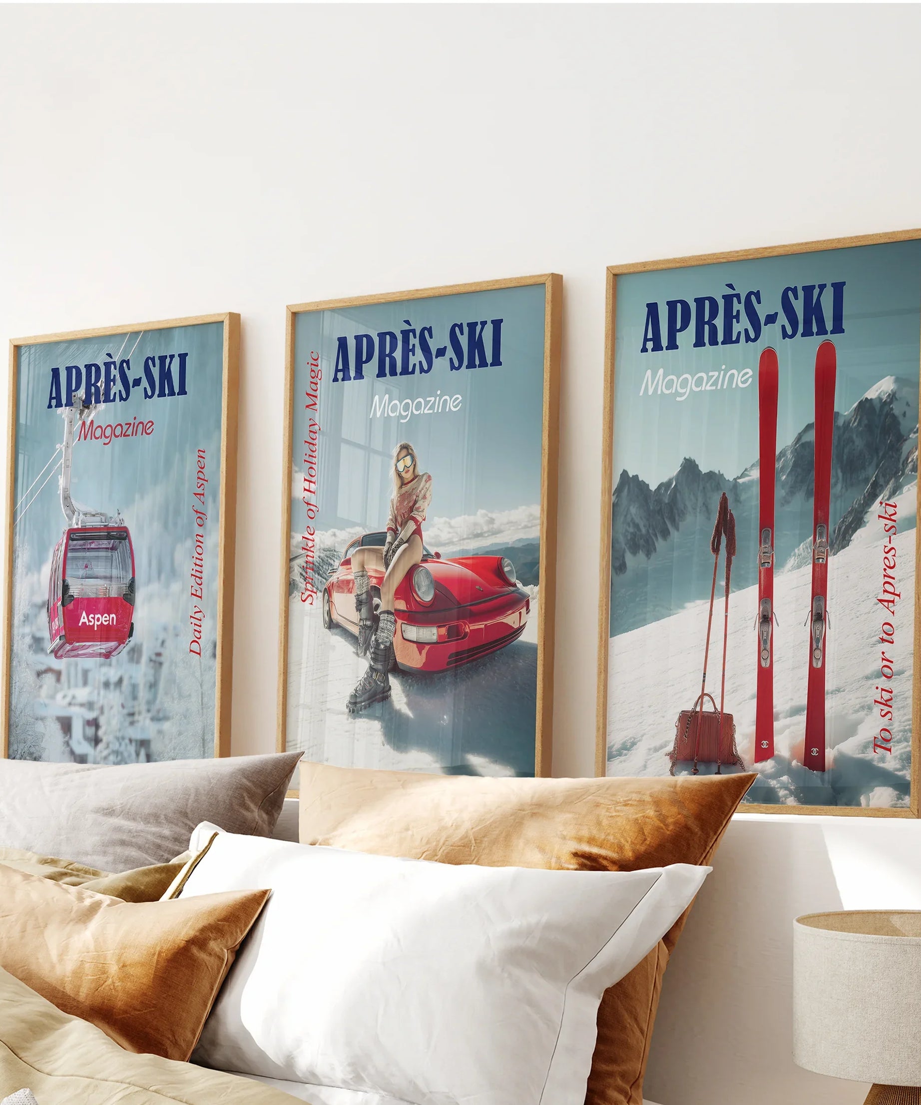 Girly Après Ski Set of 3 Posters. Chic Ski Resort Wall Decor