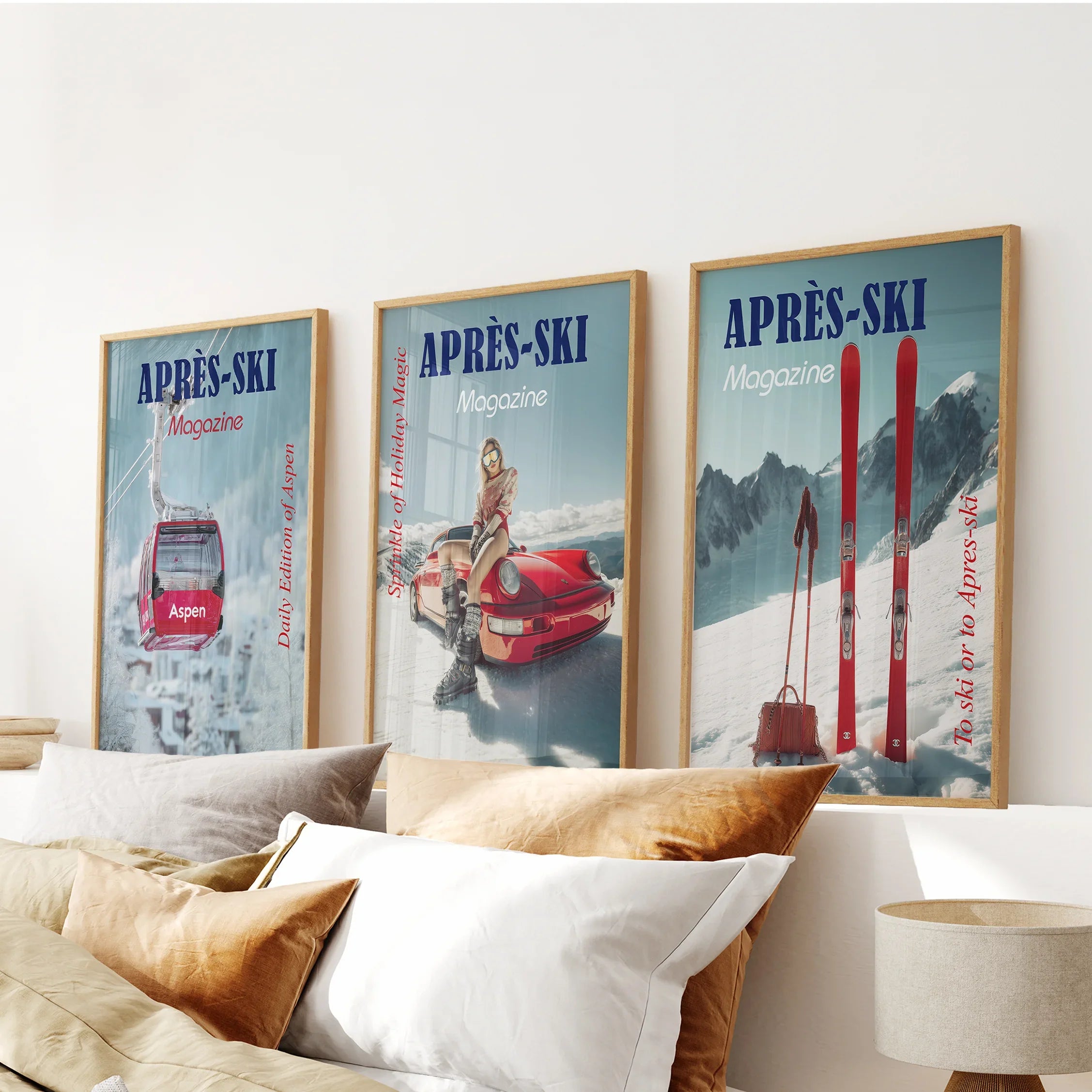 Girly Après Ski Set of 3 Posters. Chic Ski Resort Wall Decor