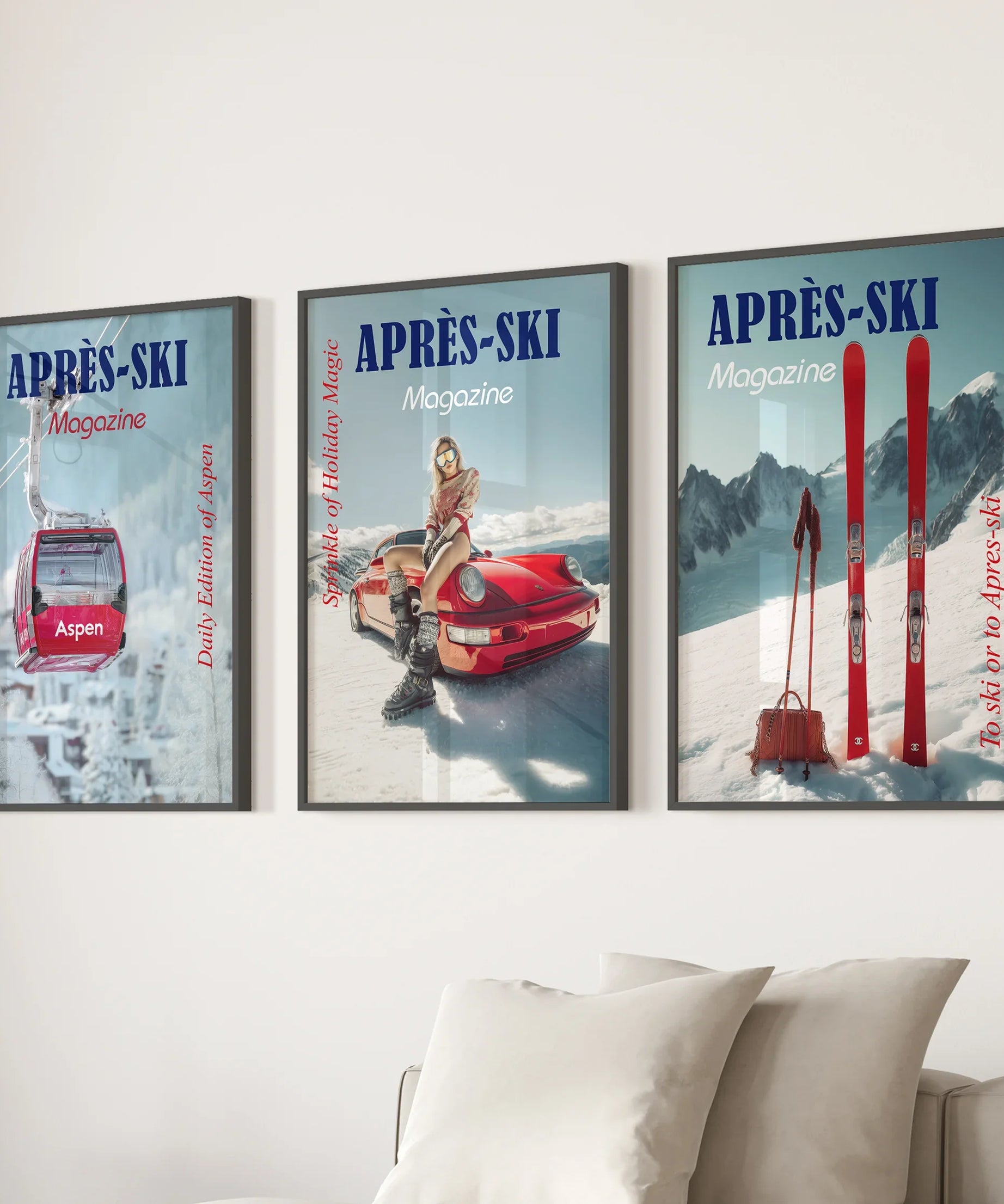 Girly Après Ski Set of 3 Posters. Chic Ski Resort Wall Decor
