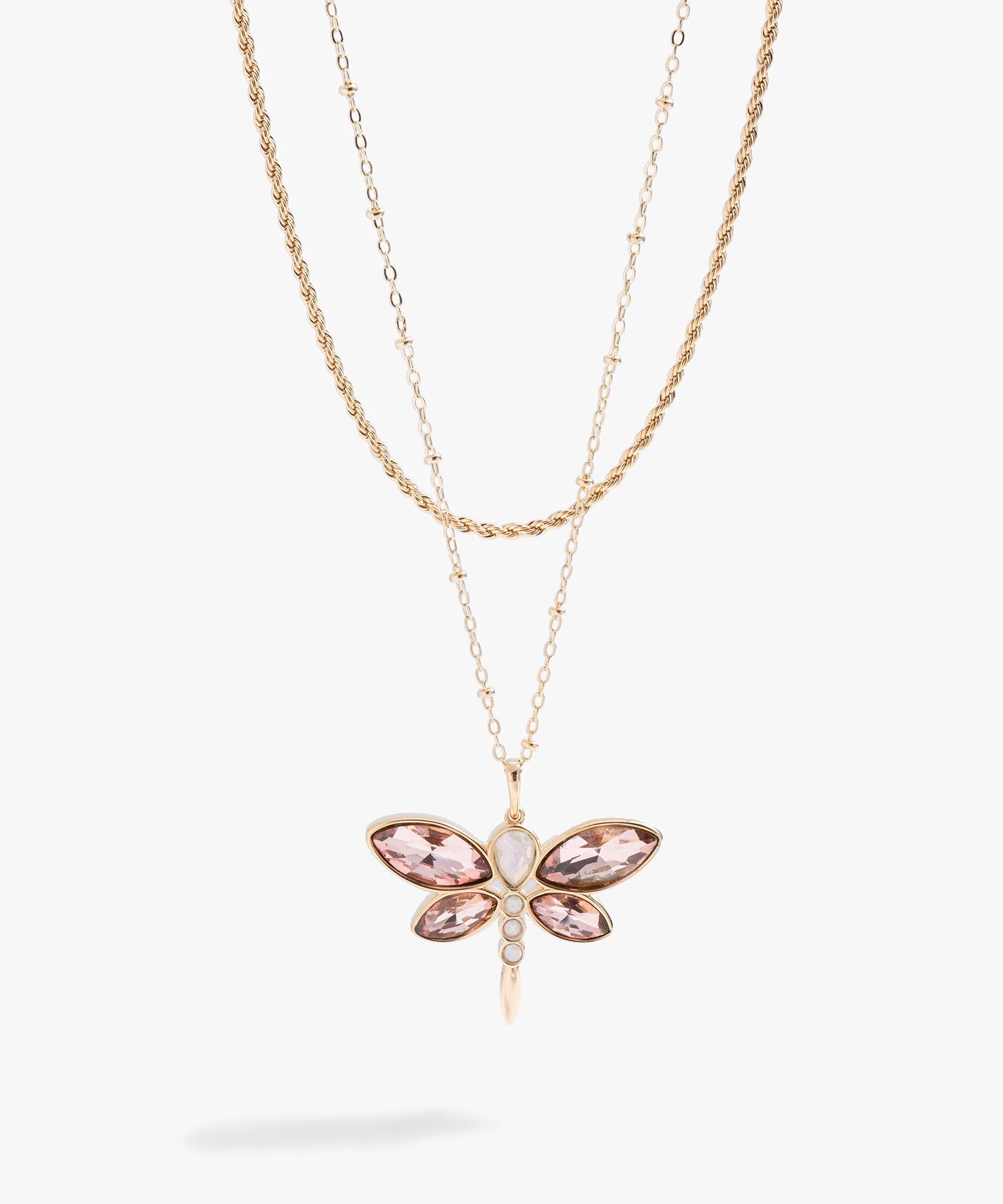 Crystal Dragonfly Double Layer Necklace