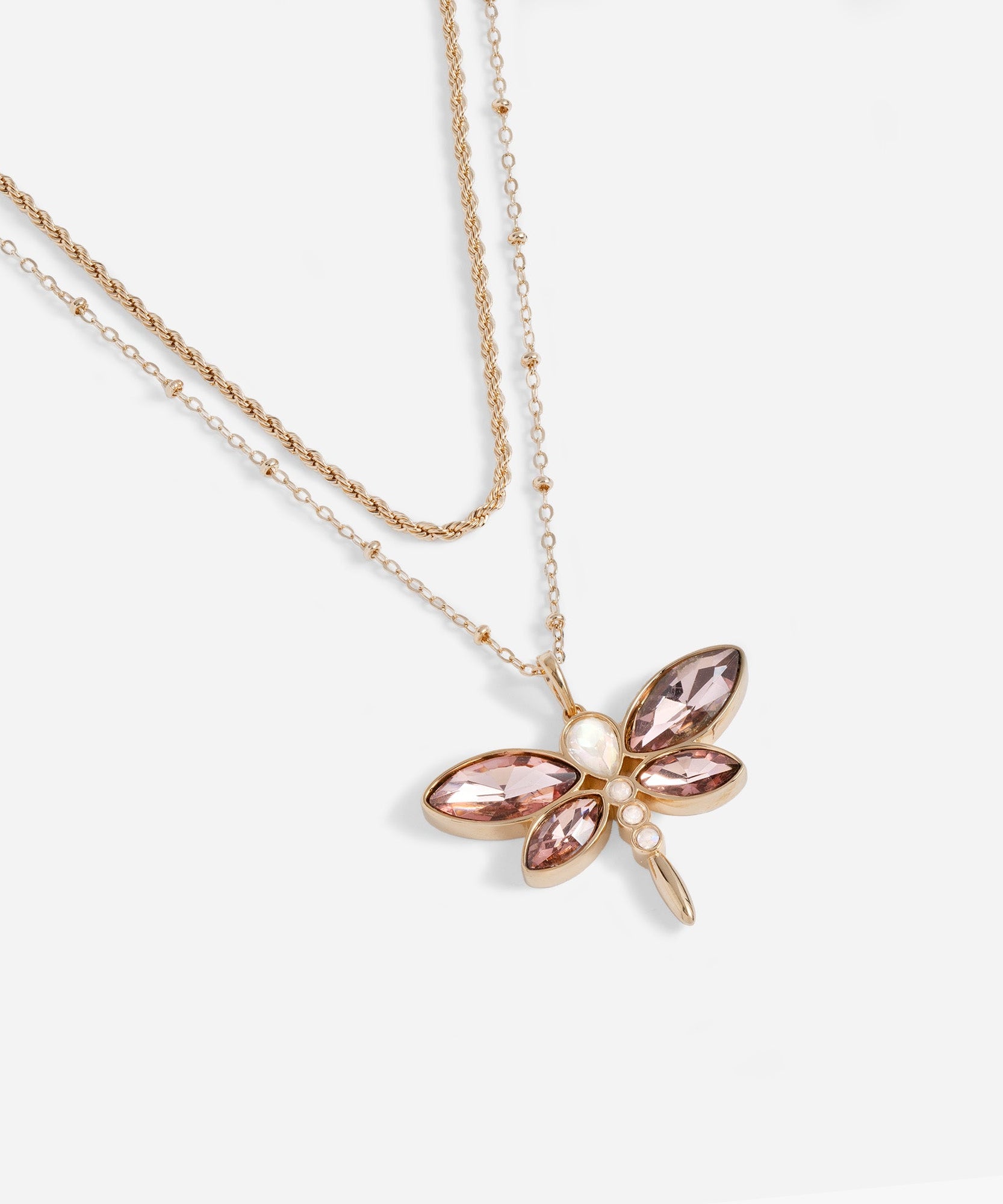 Crystal Dragonfly Double Layer Necklace