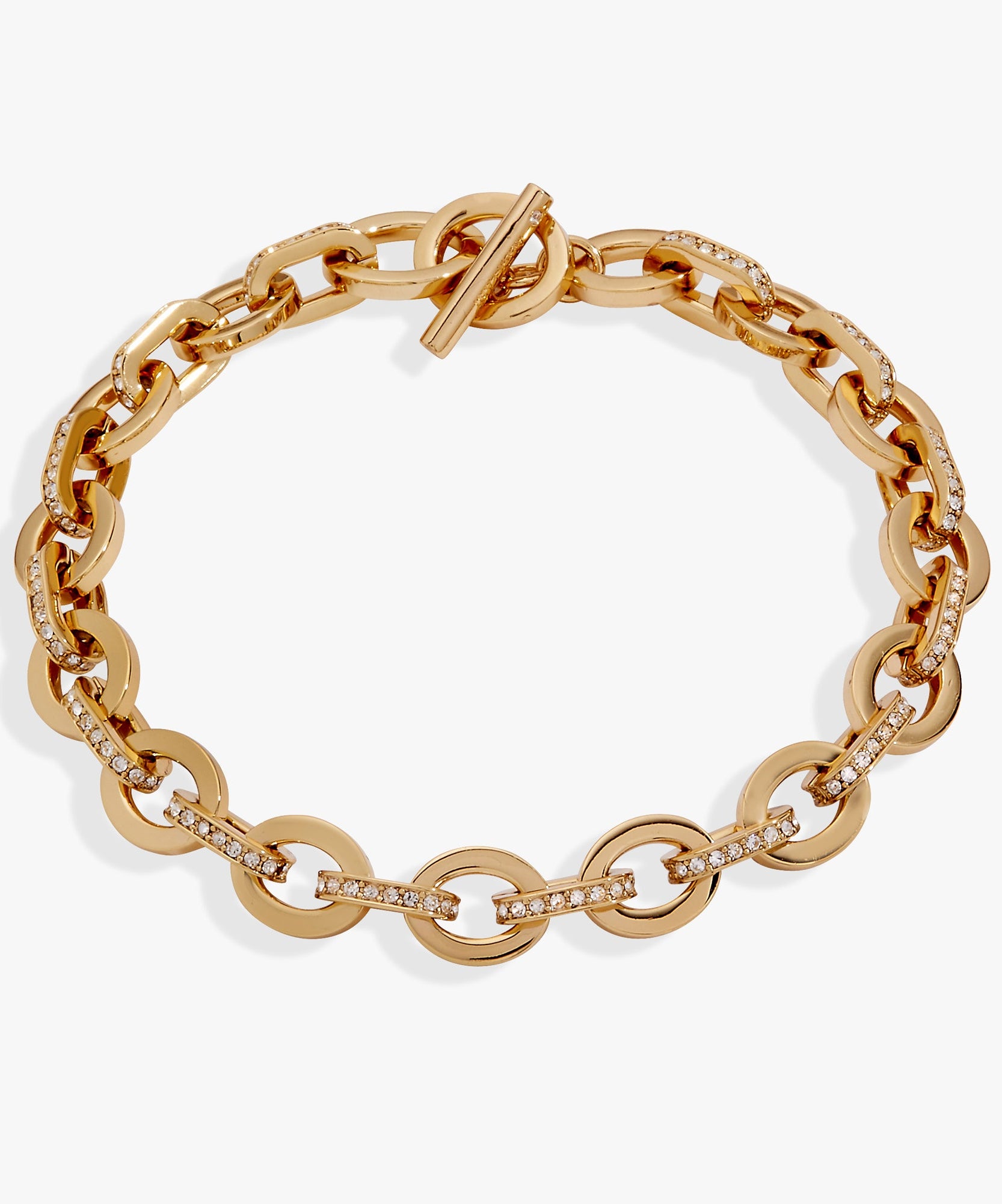Delicate Oval Link Crystal Chain Toggle Bracelet