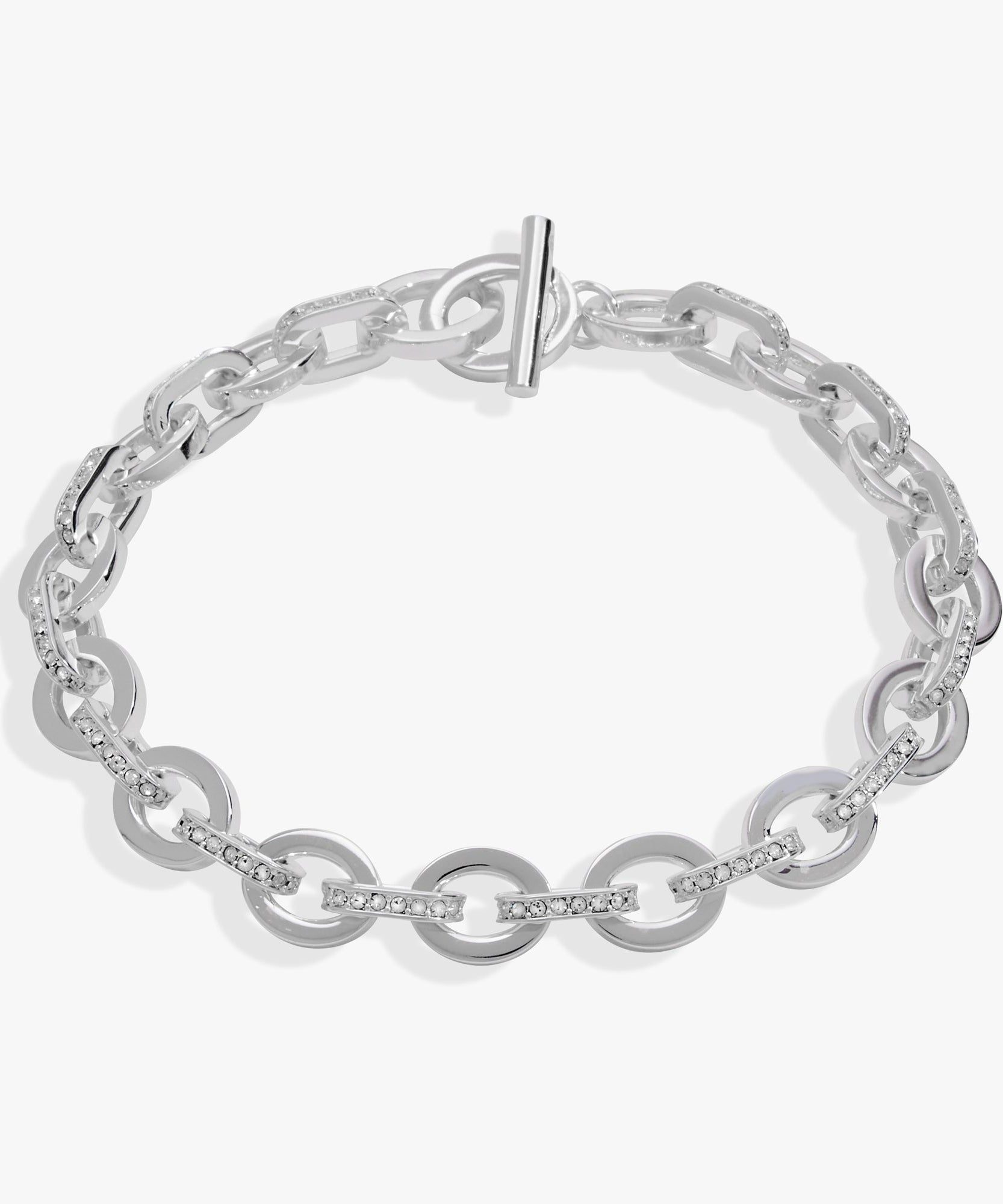 Delicate Oval Link Crystal Chain Toggle Bracelet