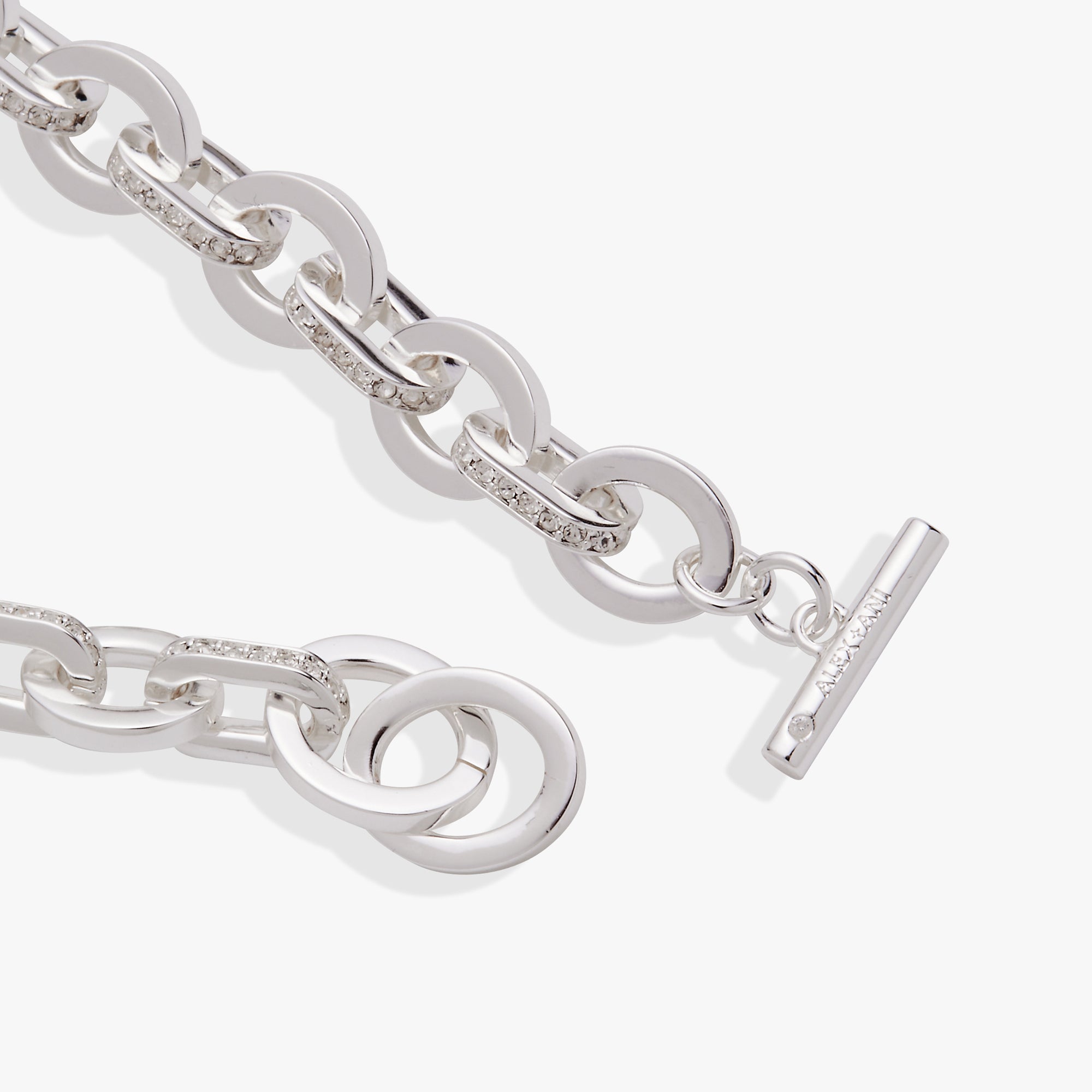 Delicate Oval Link Crystal Chain Toggle Bracelet
