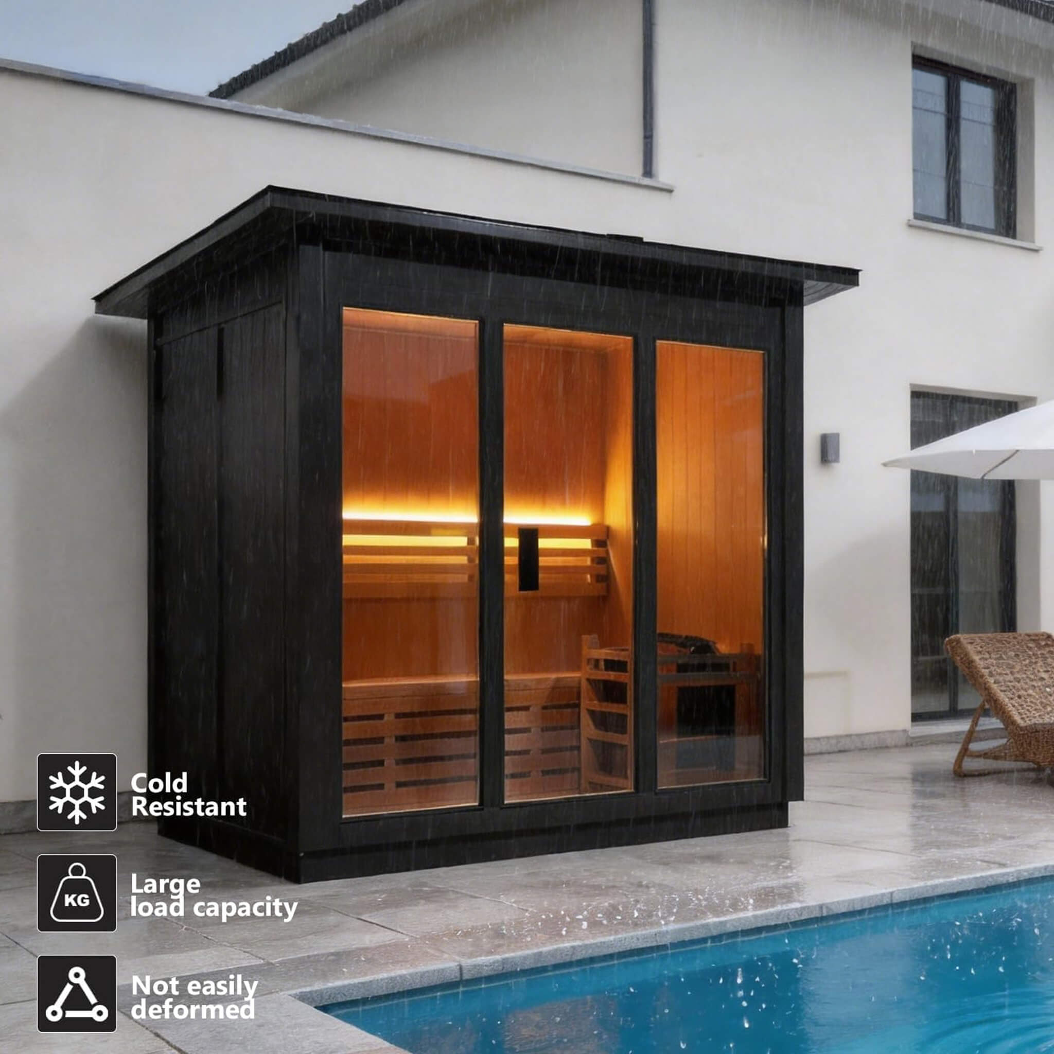 Custom 8-Person Luxury Canadian Hemlock Outdoor Steam Sauna With Heater And Stones [Made-To-Order] (SAK95107)