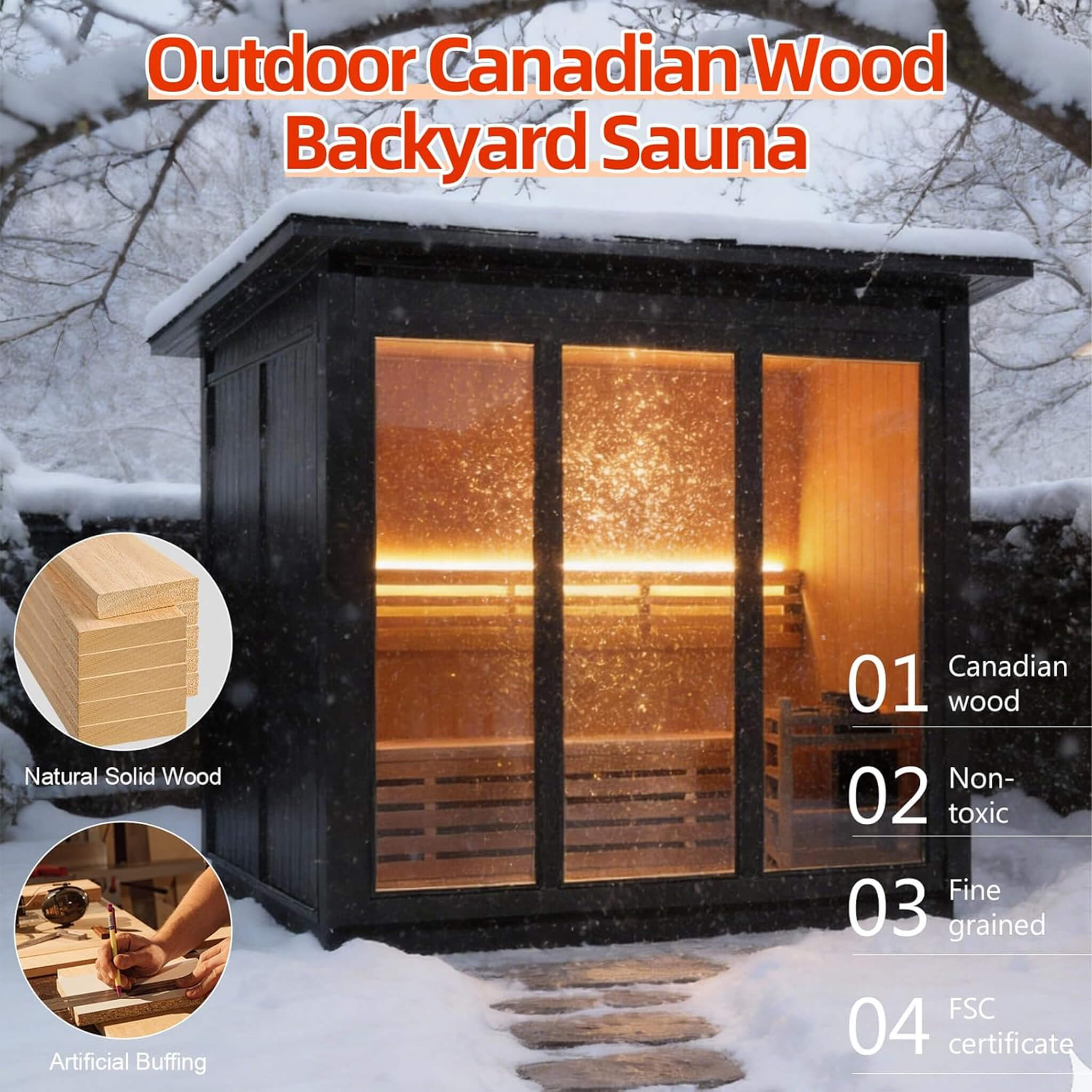 Custom 8-Person Luxury Canadian Hemlock Outdoor Steam Sauna With Heater And Stones [Made-To-Order] (SAK95107)