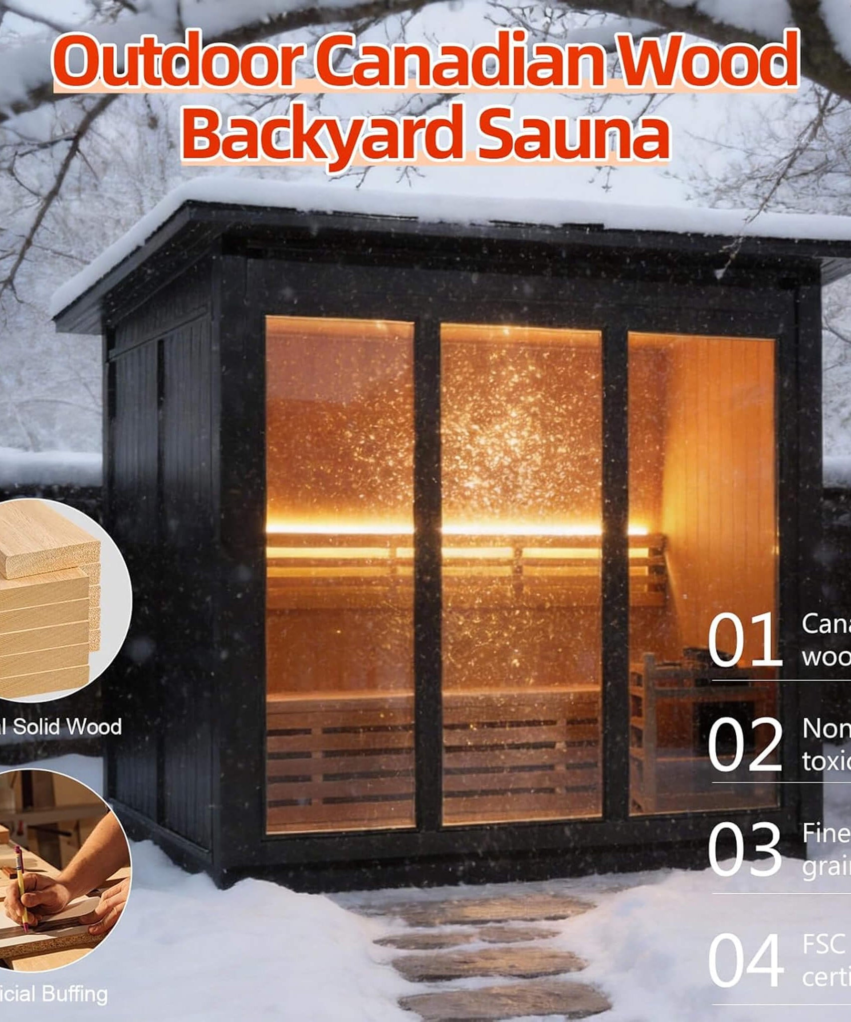 Custom 8-Person Luxury Spruce Outdoor Steam Sauna With Heater And Stones [Made-To-Order] (SAK51642)