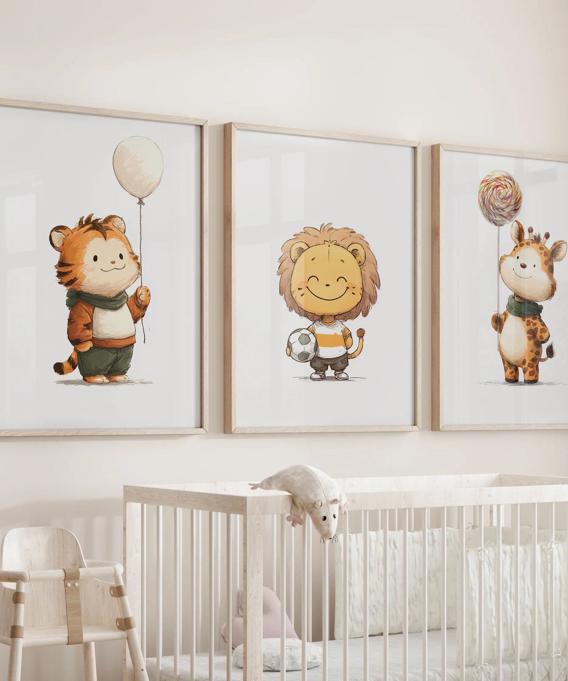 Woodland Jungle Set of 3 Prints. Lion, Giraffe, Tiger Art