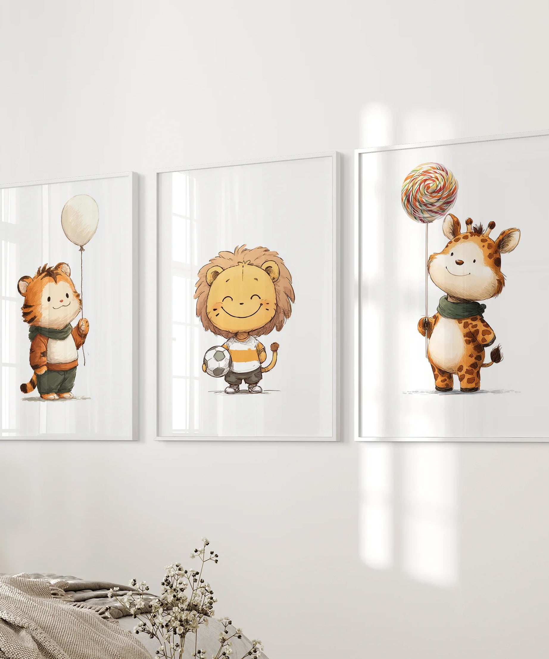 Woodland Jungle Set of 3 Prints. Lion, Giraffe, Tiger Art