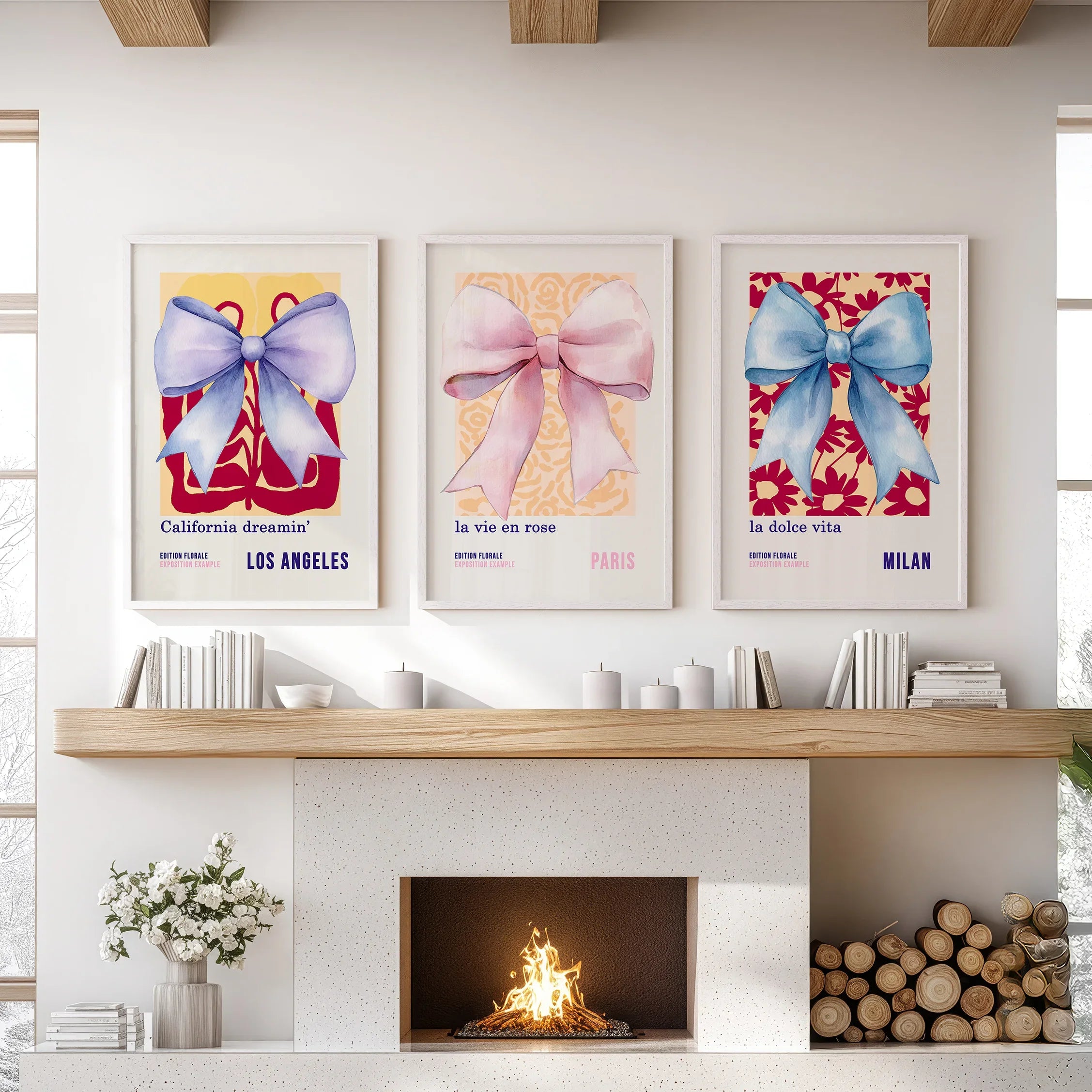 Girly Bow Wall Art Trio. Preppy Pastel Fashion Quotes Posters