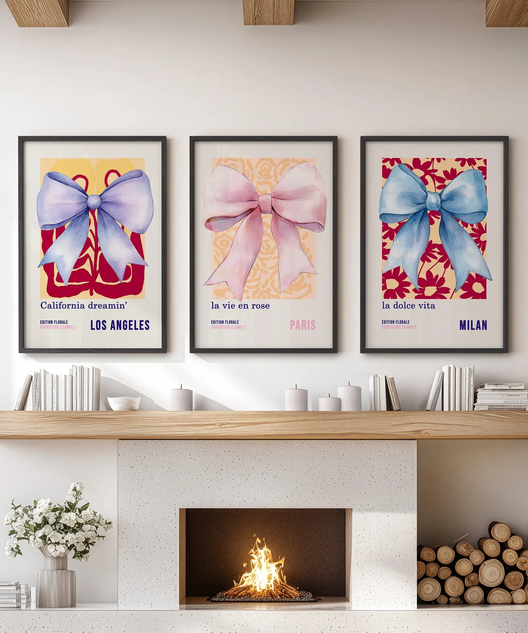 Girly Bow Wall Art Trio. Preppy Pastel Fashion Quotes Posters