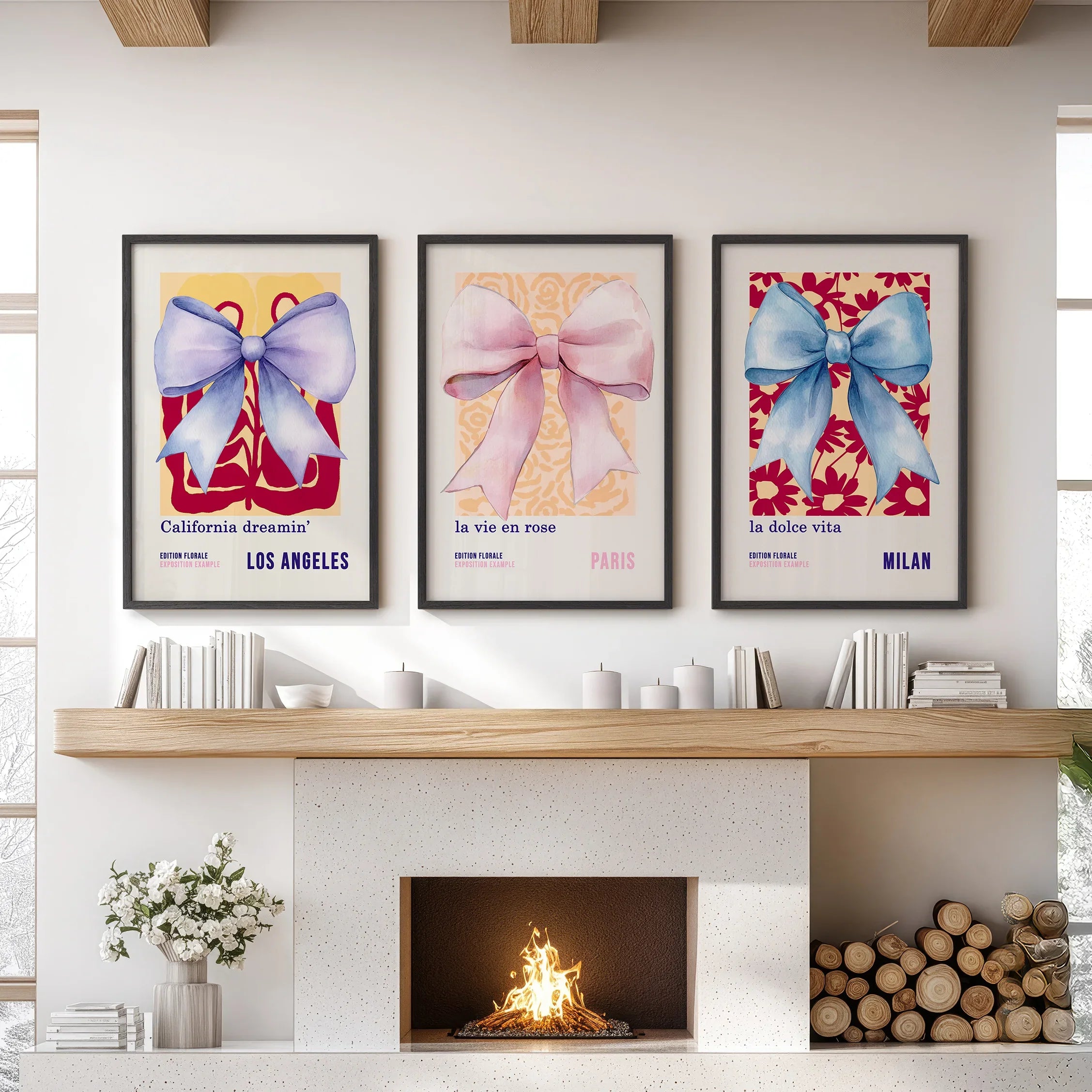 Girly Bow Wall Art Trio. Preppy Pastel Fashion Quotes Posters
