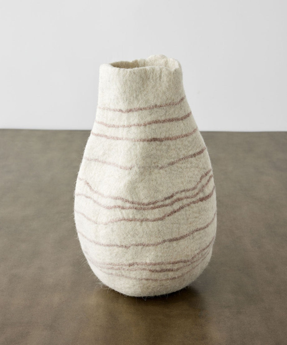 Tribal Lines Wool Ivory & Soft Stone Gourd Basket