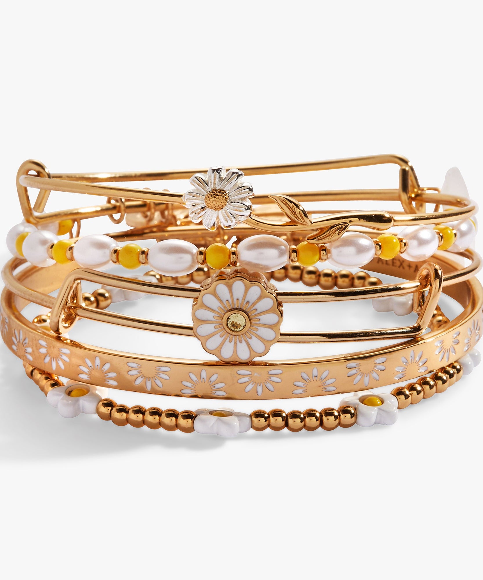 Daisy Flower Beaded Bangle Set of 5
