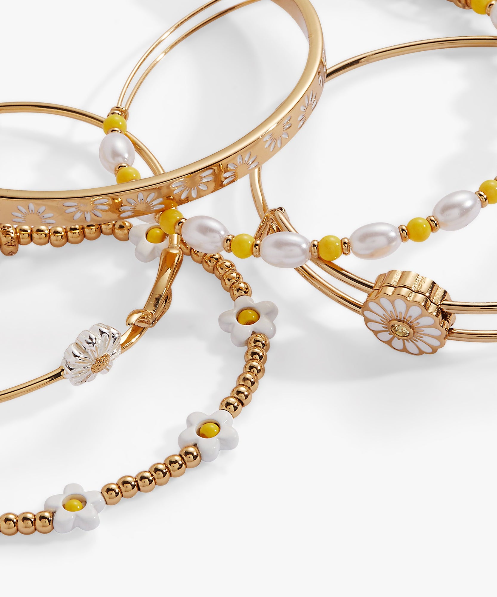 Daisy Flower Beaded Bangle Set of 5