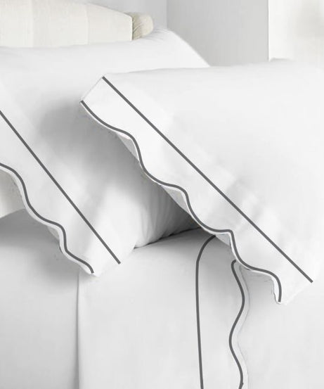 400TC Cotton Scallop Embroidery & Border Sateen Solid Sheet Set