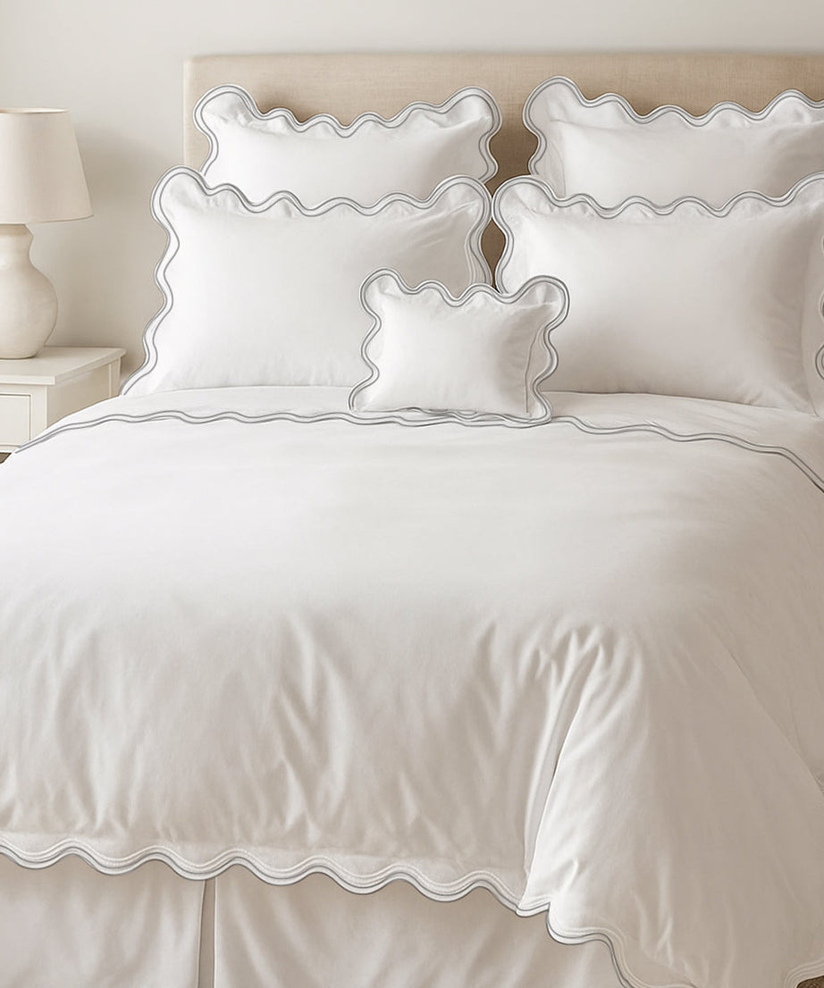 400TC Cotton Sateen Luxurious Double Scalloped Duvet Cover Set