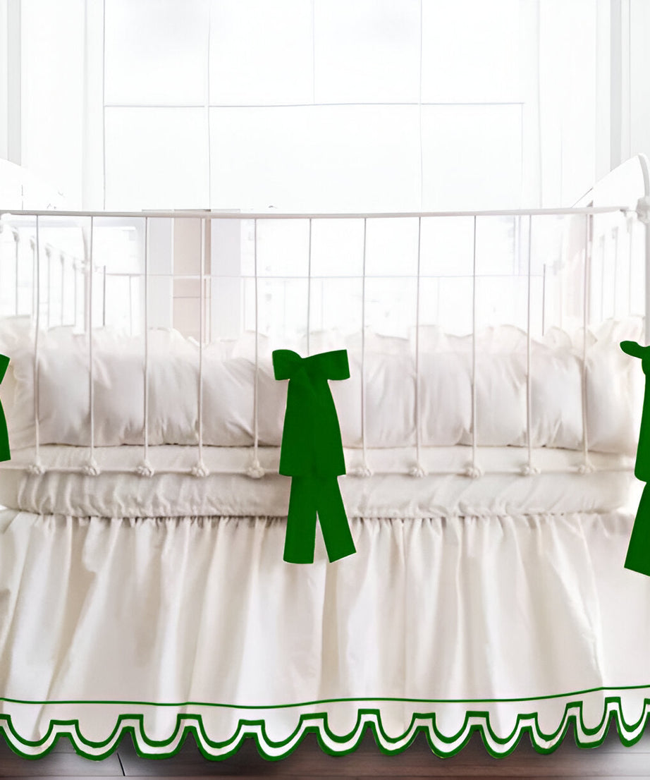 U Shape Scallop Embroidery Cotton Gathered Crib Skirt