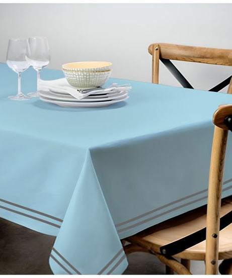 Double Embroidery Border Sateen Cotton Solid Table Cloth - Light Blue