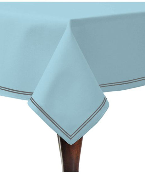 Double Embroidery Border Sateen Cotton Solid Table Cloth - Light Blue