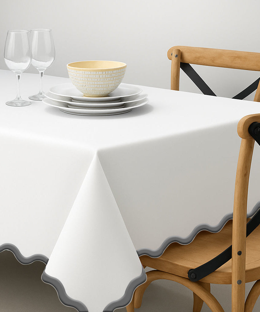 Applique Scalloped Embroidery Cotton Table Cloth