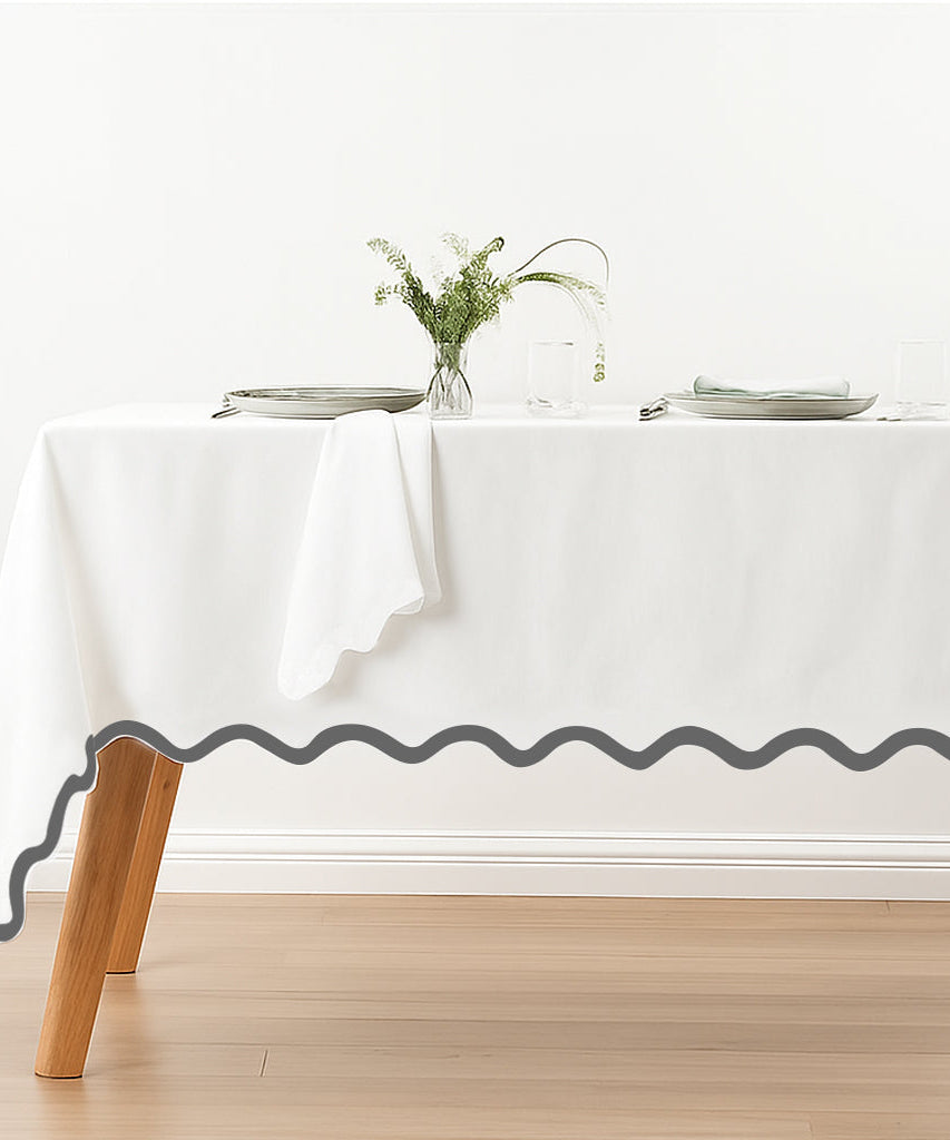 Applique Scalloped Embroidery Cotton Table Cloth