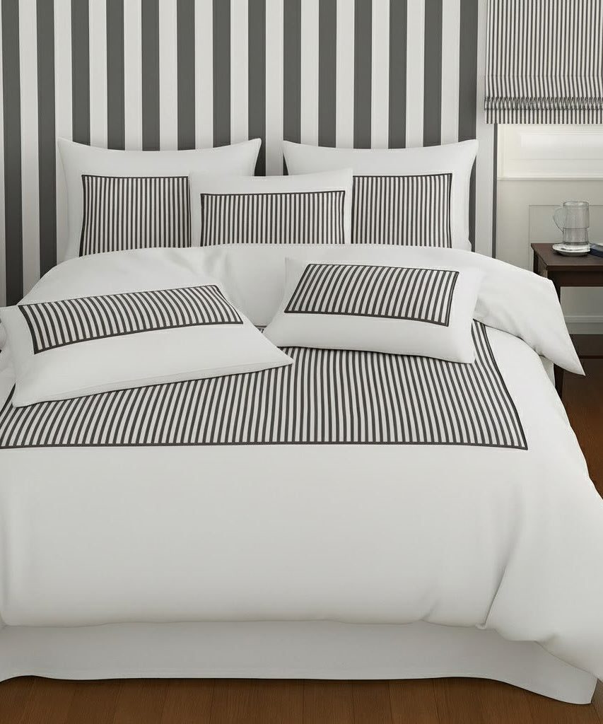 Classic Applique Ticking Stripe Cotton Duvet Cover Set