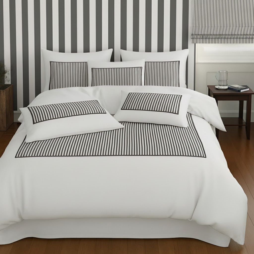 Classic Applique Ticking Stripe Cotton Duvet Cover Set