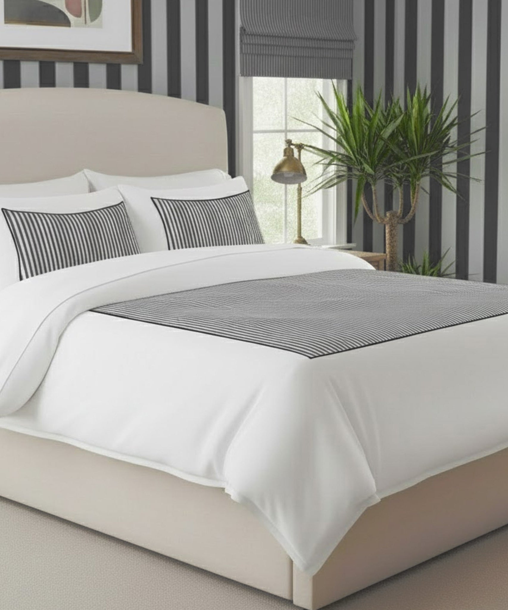 Classic Applique Ticking Stripe Cotton Duvet Cover Set