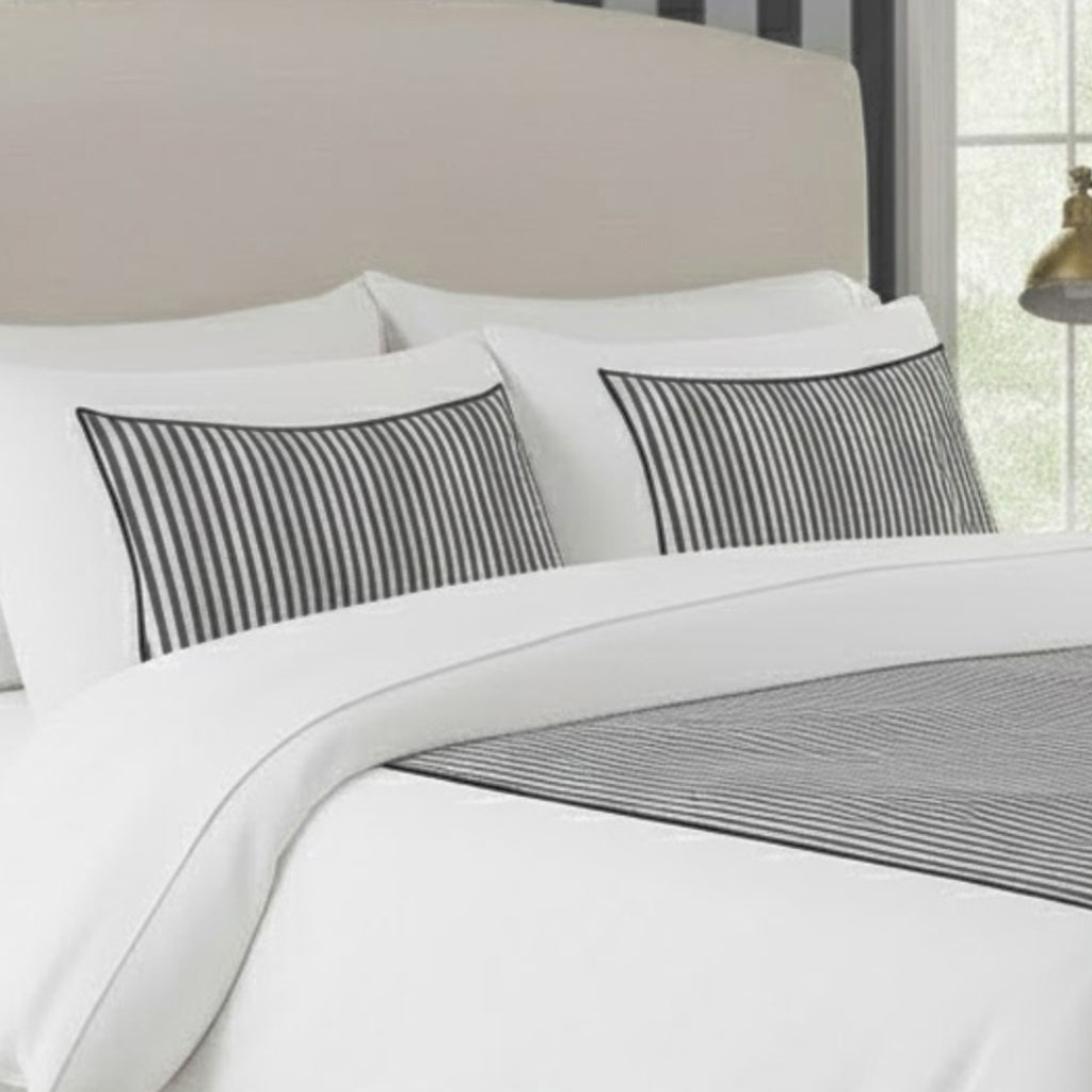 Classic Applique Ticking Stripe Cotton Duvet Cover Set