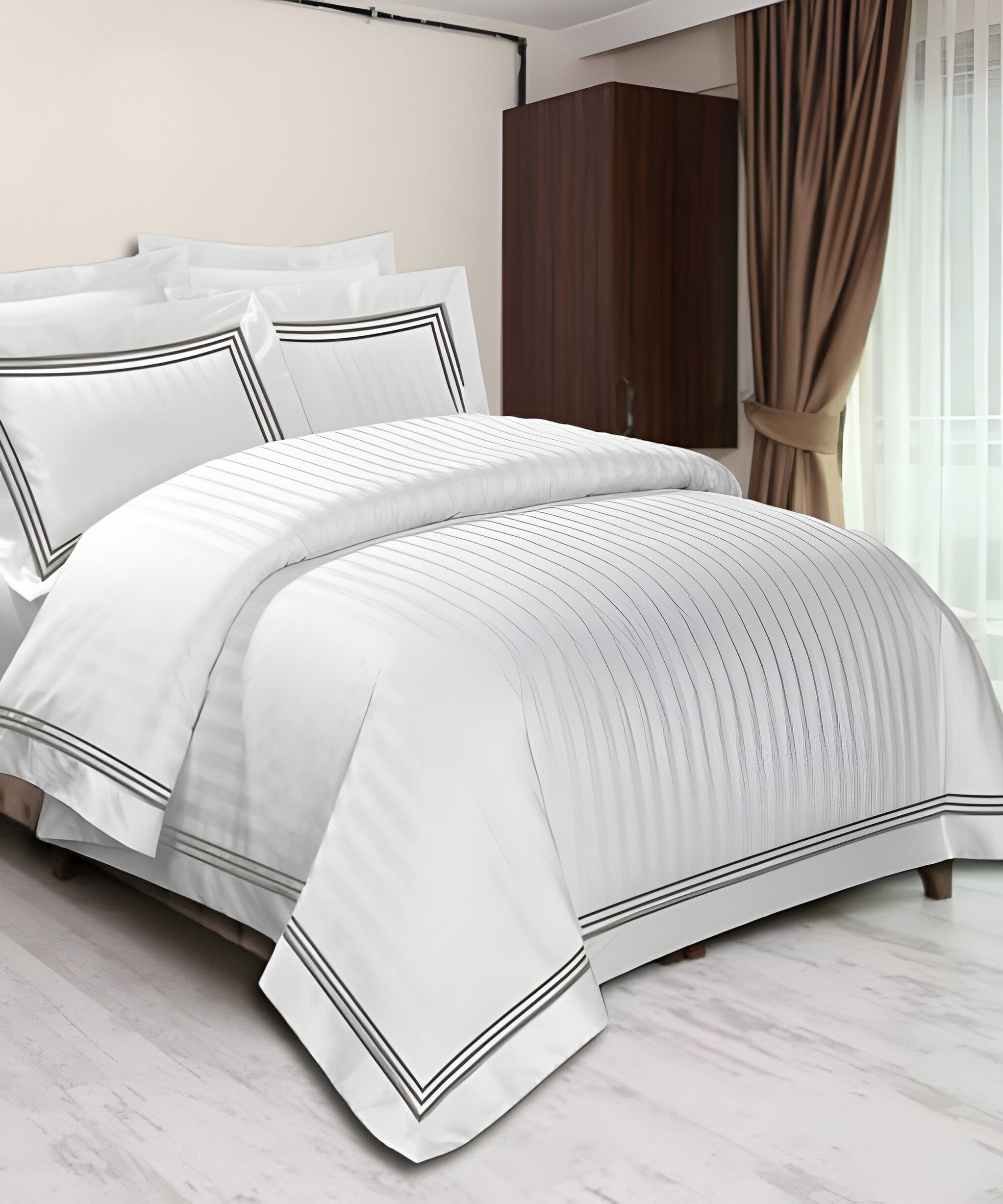 400TC Cotton Sateen Triple Edge Embroidery Stripe Duvet Cover Set