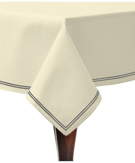 Double Embroidery Border Sateen Cotton Solid Table Cloth - Ivory