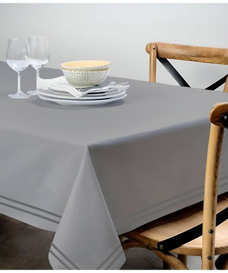 Double Embroidery Border Sateen Cotton Solid Table Cloth - Light Grey
