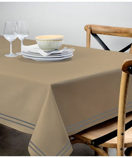 Double Embroidery Border Sateen Cotton Solid Table Cloth - Taupe